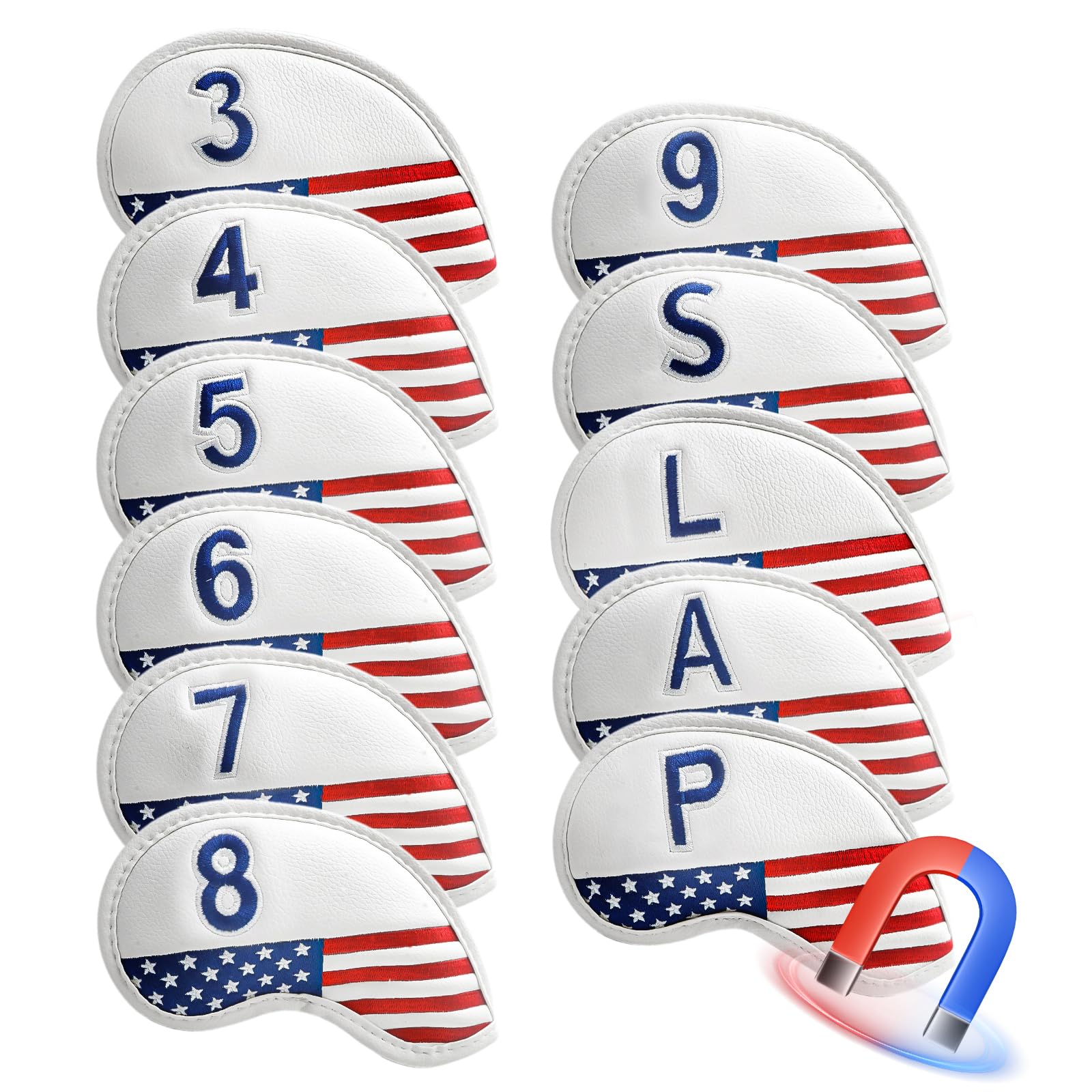 【送料無料】ゴルフアイアンカバー マグネット式開閉 ゴルフヘッドカバー ウェッジカバー 高級 PUレザー 軽量 防水 耐摩耗 番号刺繍 ヘッド保護カバー LT-...