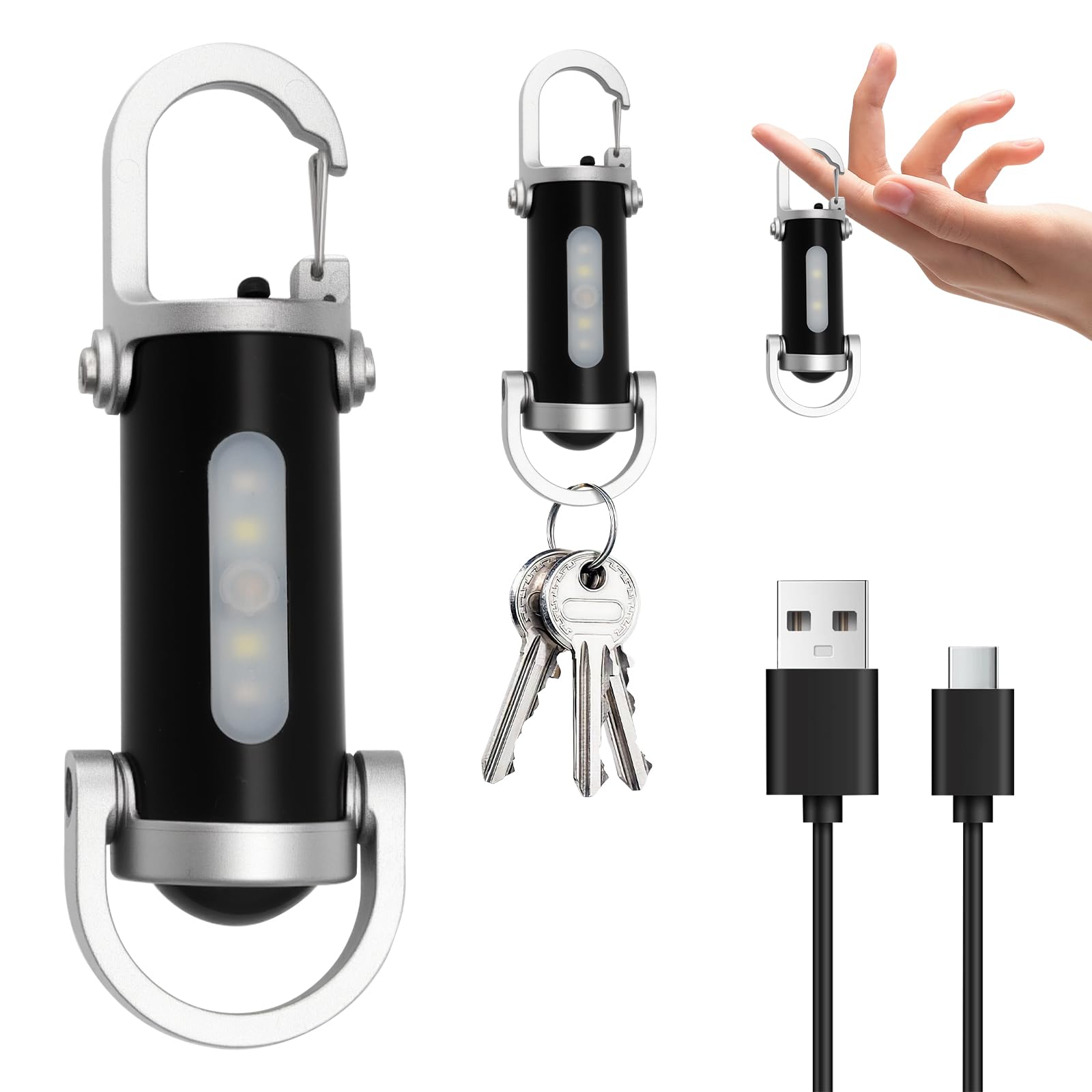 【送料無料】キーホルダー ライト 超高輝度 LEDキーチェーンライト 防水 USB充電式 小型 ミニ 超軽量 コンパクト 携帯便利 多機能 防災 停電対策 緊急用 キャンプ 登山 アウトドア 釣り LATTCURE 色：ブラック