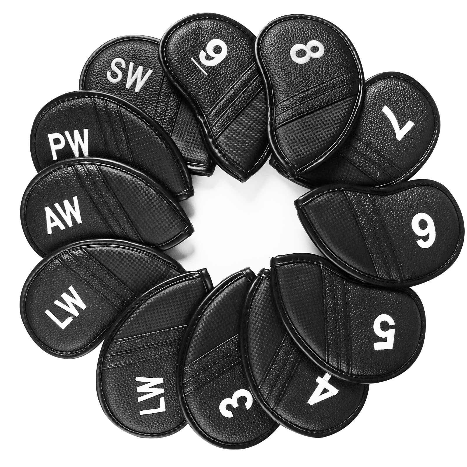 【送料無料】ゴルフアイアンカバー 12枚セット マジックテープ開閉 ゴルフヘッドカバー マイクロファイバーレザー 軽量 耐摩耗 番号刺繍 ウェッジカバー ヘッド...