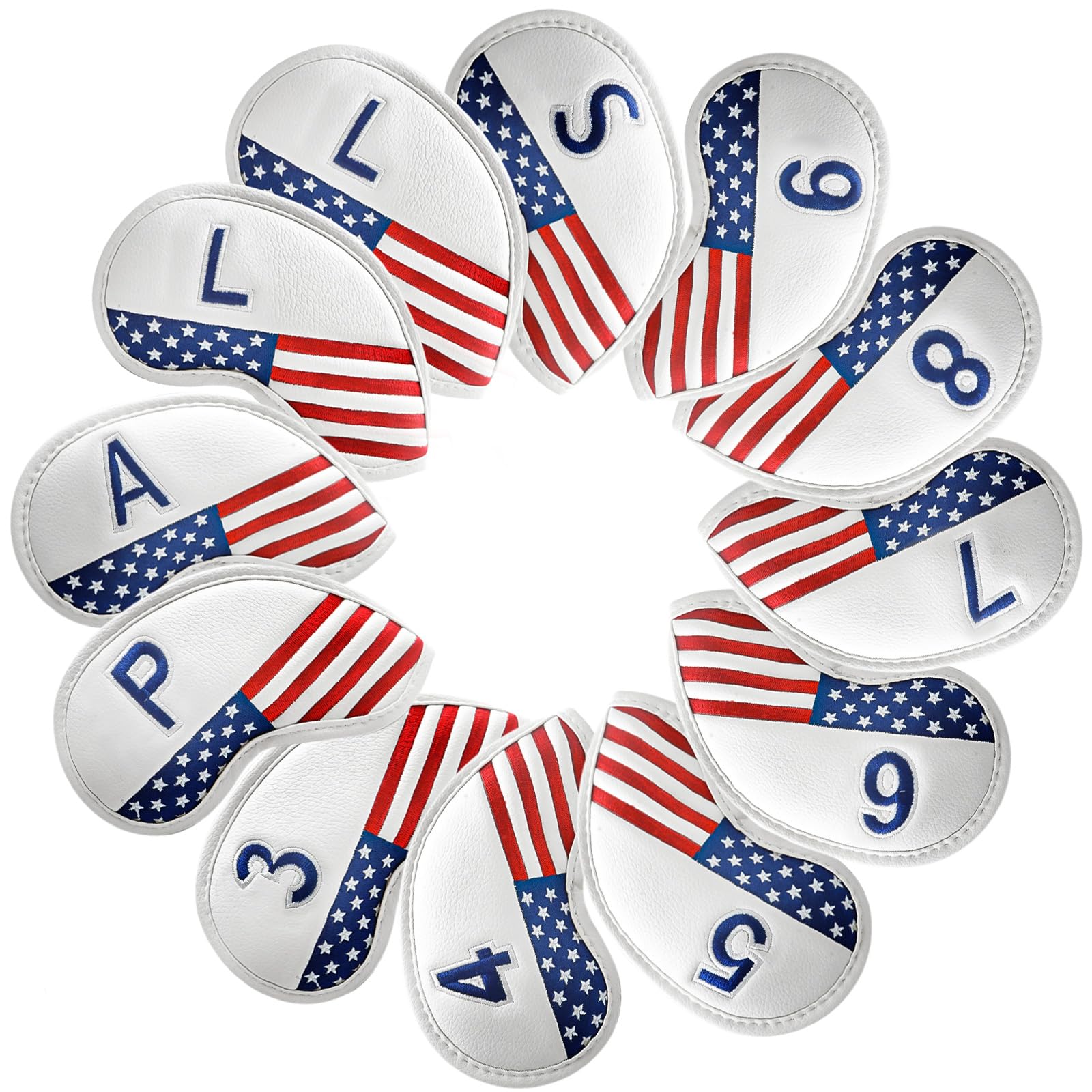 【送料無料】ゴルフアイアンカバー 12枚セット マジックテープ開閉 ゴルフヘッドカバー マイクロファイバーレザー 軽量 耐摩耗 番号刺繍 ウェッジカバー ヘッド...