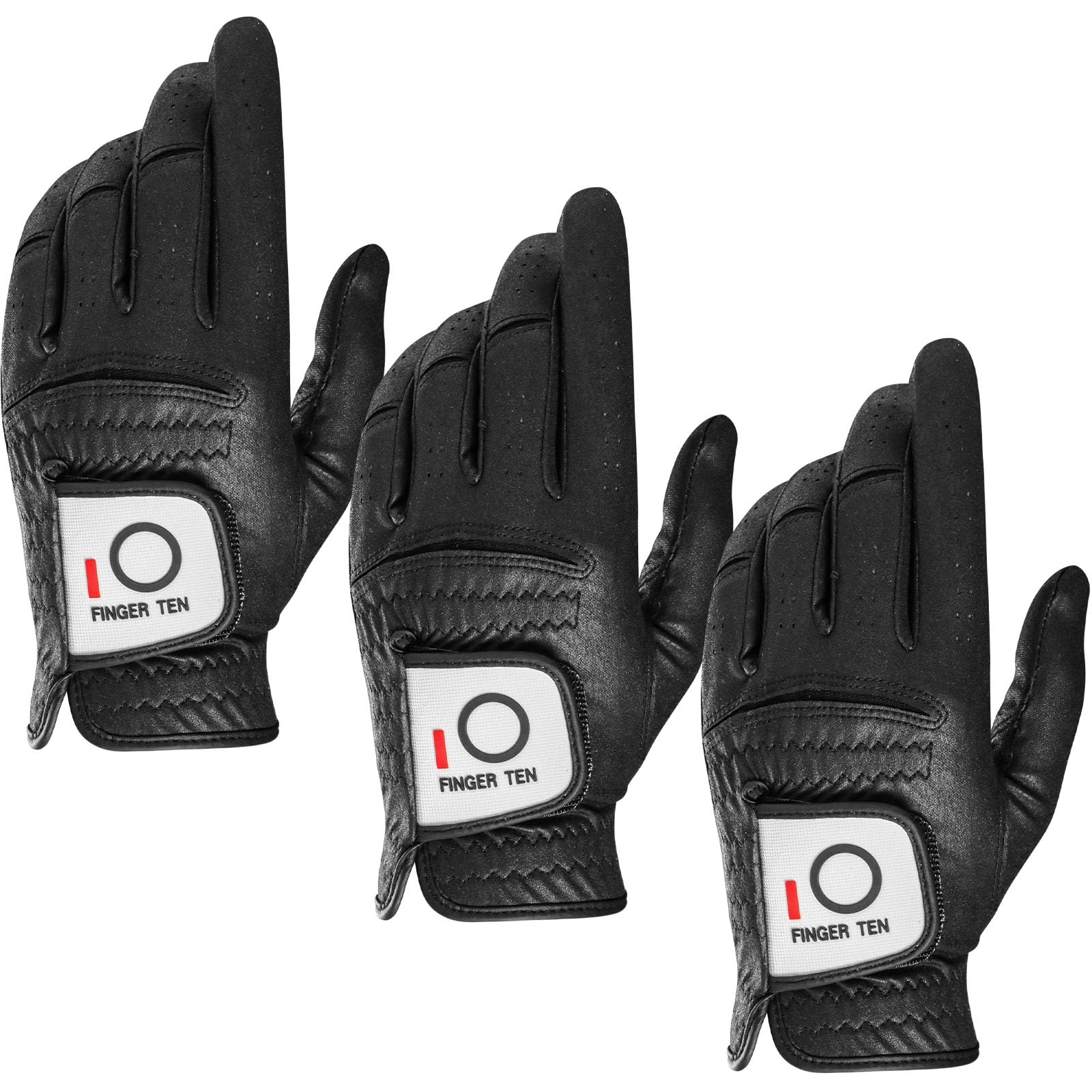 【送料無料】ゴルフグローブ メンズ マイクロファイバーレザー 3枚セット 柔らかめ 伸縮・通気・耐摩耗・滑りにくいグリップ 雨 汗に強い 全天候モデル ゴルフウェア STN18 色：ブラック（左手用3枚）、サイズ：22