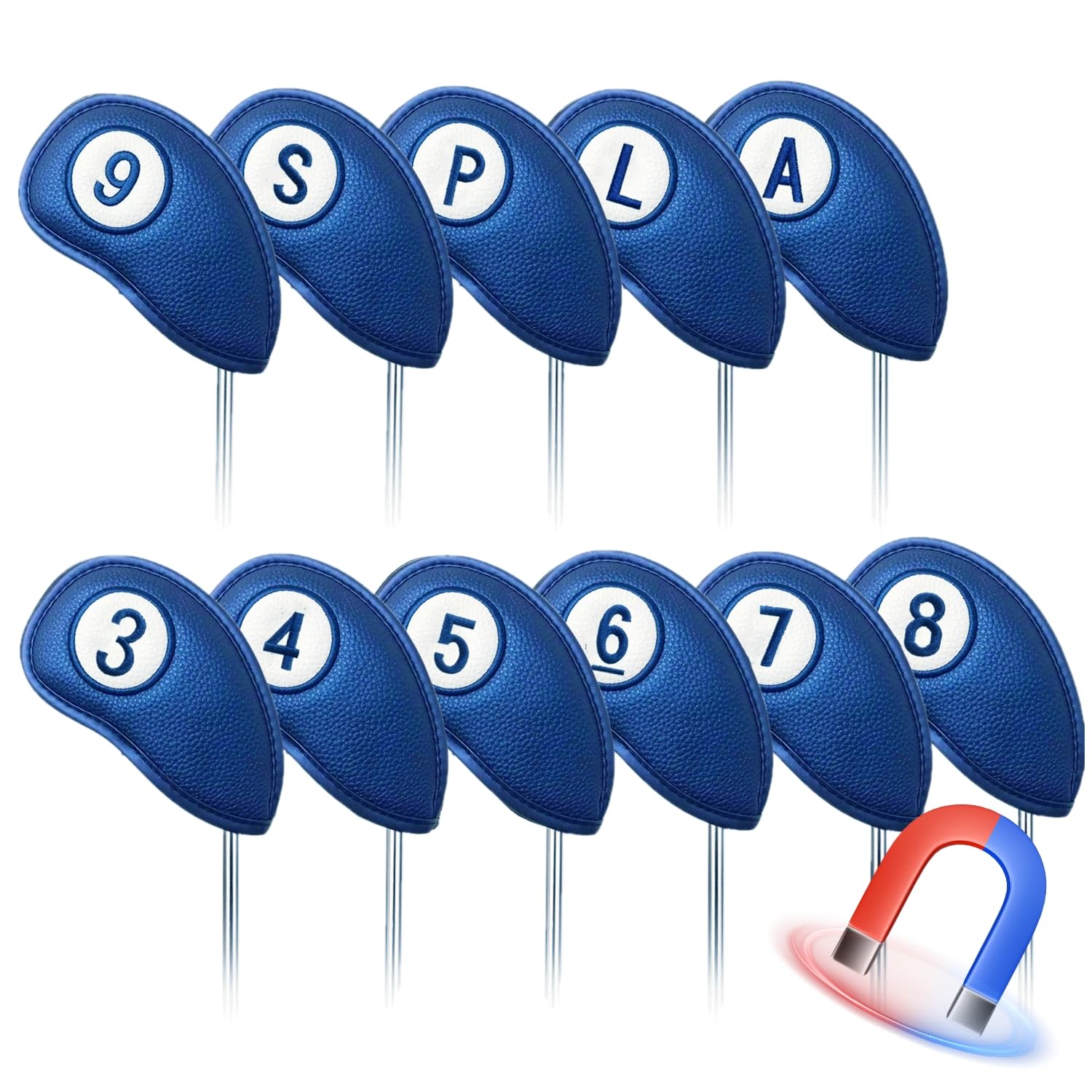 【送料無料】ゴルフアイアンカバー マグネット式開閉 両面番号刺繍 9枚/11枚セット ショート/ロングタイプ ゴルフヘッドカバー ウェッジカバー 高級PUレザー...