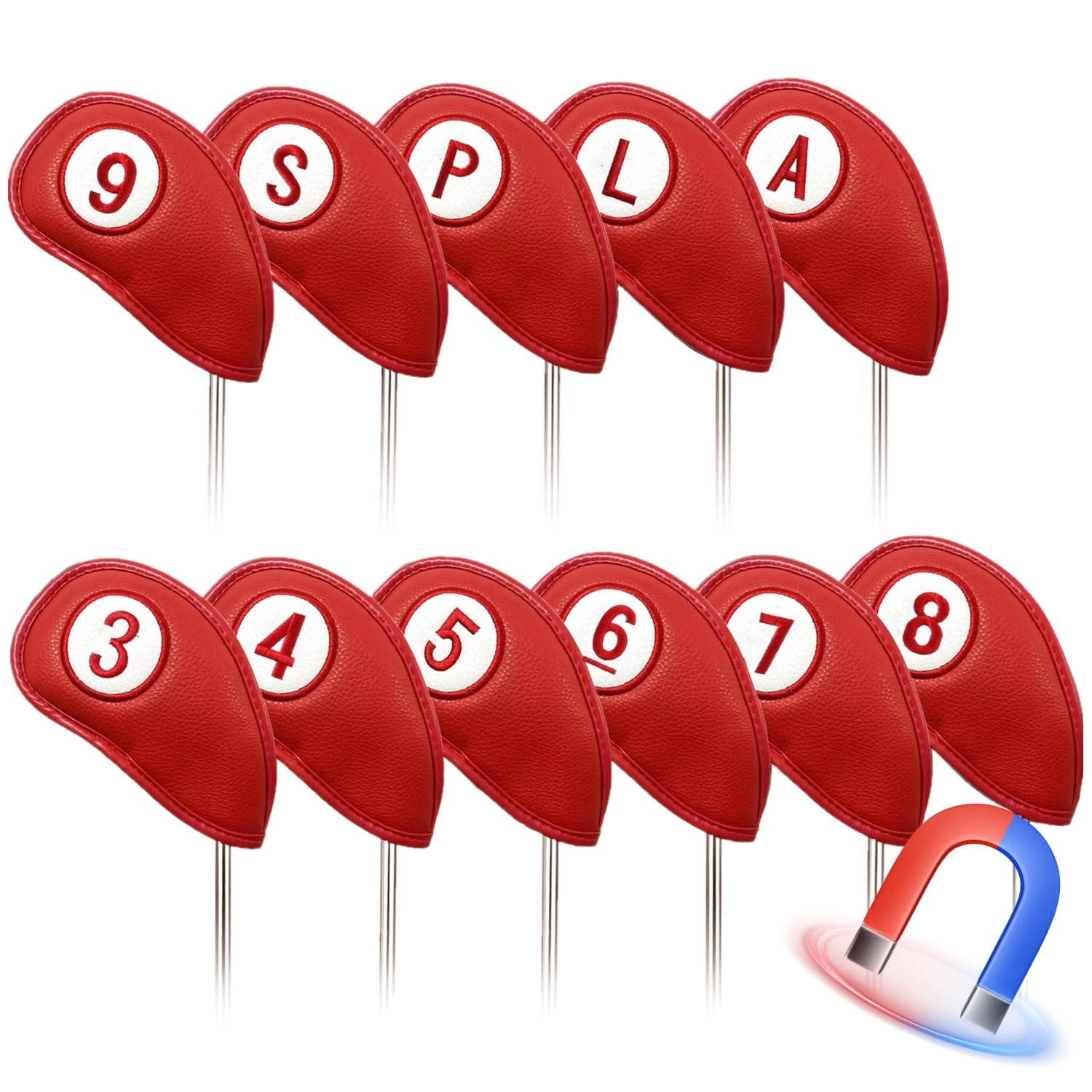 【送料無料】ゴルフアイアンカバー マグネット式開閉 両面番号刺繍 9枚/11枚セット ショート/ロングタイプ ゴルフヘッドカバー ウェッジカバー 高級PUレザー...