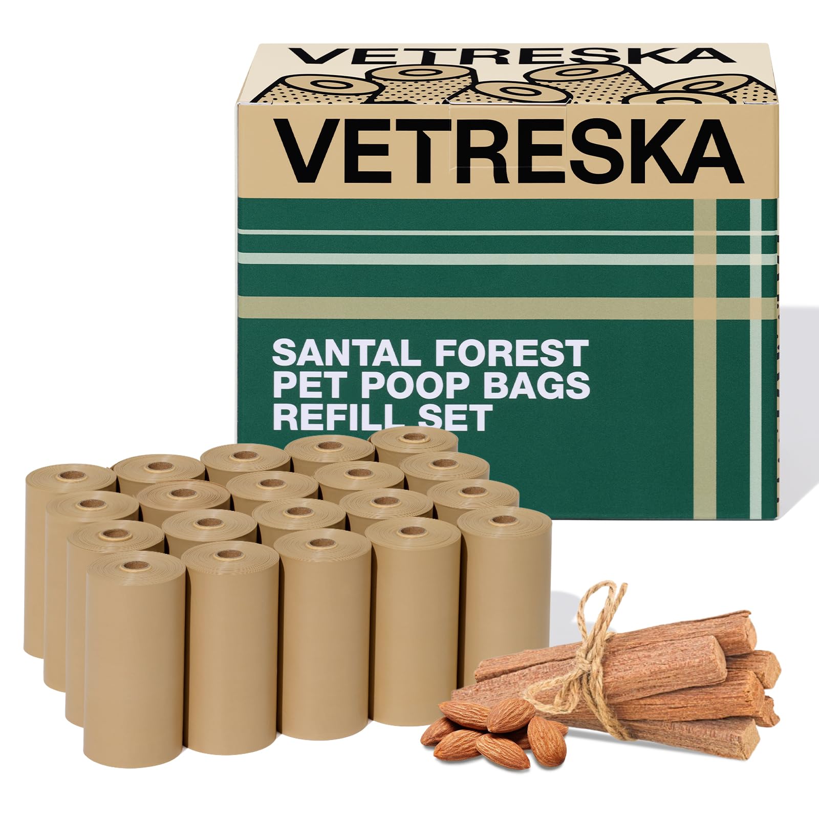 【送料無料】ETRESKA ベトレスカ ペット用 エチケット袋 105枚入 うんちが臭わない袋 防臭袋 うんち処理袋 におわない袋 生分解性 取り出し容器と首 リードク付き 猫砂用 消臭袋 色：静かな森、サイズ：300枚入