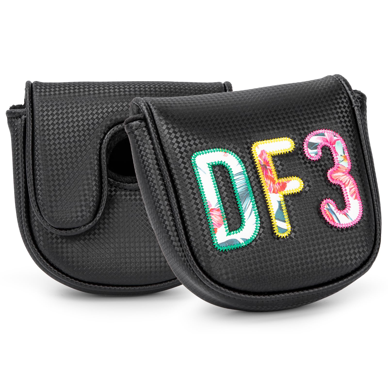 【送料無料】ゴルフパターカバー DF3 マレットパターヘッドカバー マグネット開閉式 DF3 パター用レザーマレット 黒 色：ブラック