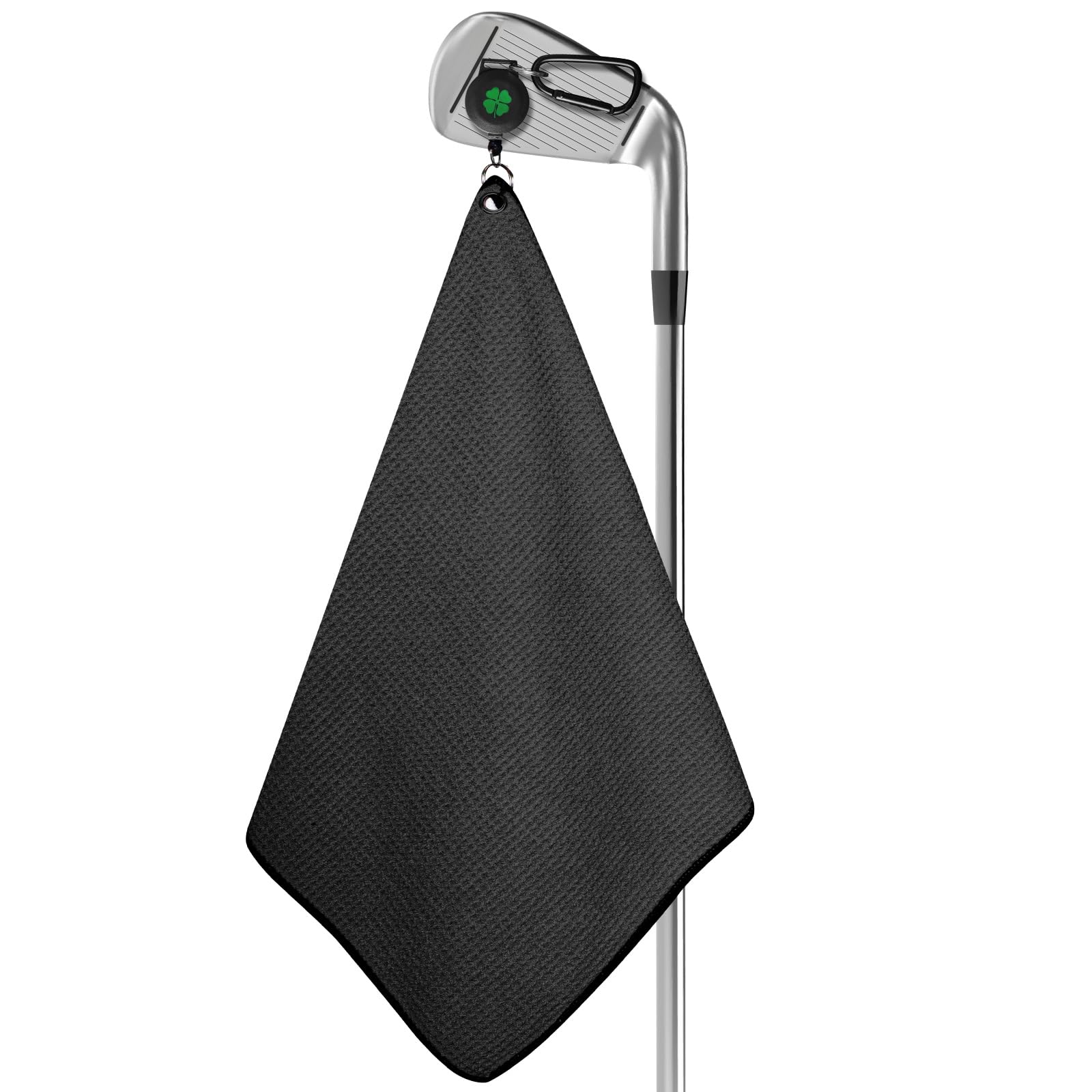 【送料無料】ゴルフタオル マイクロファイバー製 マグネット・カラビナ両付き ゴルフクラブ・ボールの拭き清潔に最適 速乾・高吸水性 丈夫で持ち運びも簡単 ゴルフ用品小物 色：ブラック