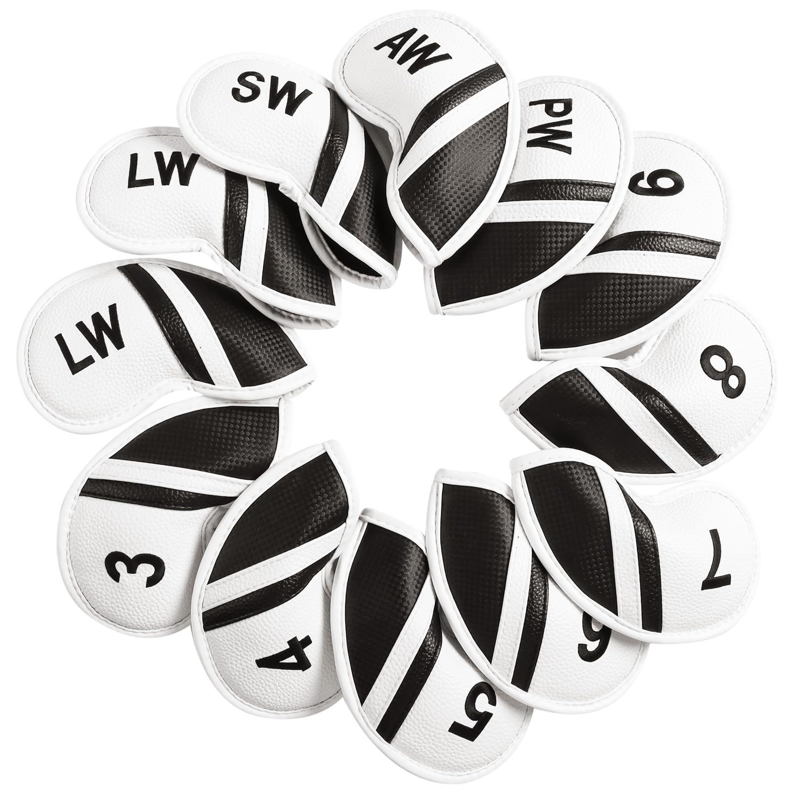 【送料無料】ゴルフアイアンカバー 12枚セット マジックテープ開閉 ゴルフヘッドカバー マイクロファイバーレザー 軽量 耐摩耗 番号刺繍 ウェッジカバー ヘッド...