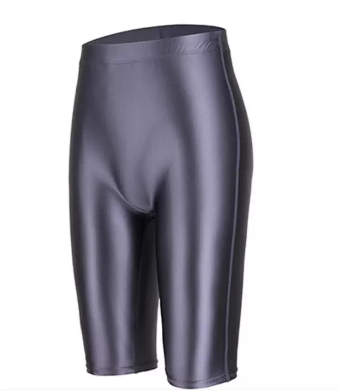 【送料無料】[AESCO] スパッツ ハーフタイツ ショートパンツ ハーフレギンス ストレッチ つるつる ホットパンツ 男女兼用 ユニセックス ハイウエスト トレーニング ヨガ ランニング 5分丈 コスチューム 超つるつる 光沢 色：グレー、サイズ：XL