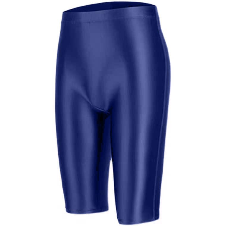 【送料無料】[AESCO] スパッツ ハーフタイツ ショートパンツ ハーフレギンス ストレッチ つるつる ホットパンツ 男女兼用 ユニセックス ハイウエスト トレーニング ヨガ ランニング 5分丈 コスチューム 超つるつる 光沢 色：ネイビー、サイズ：M