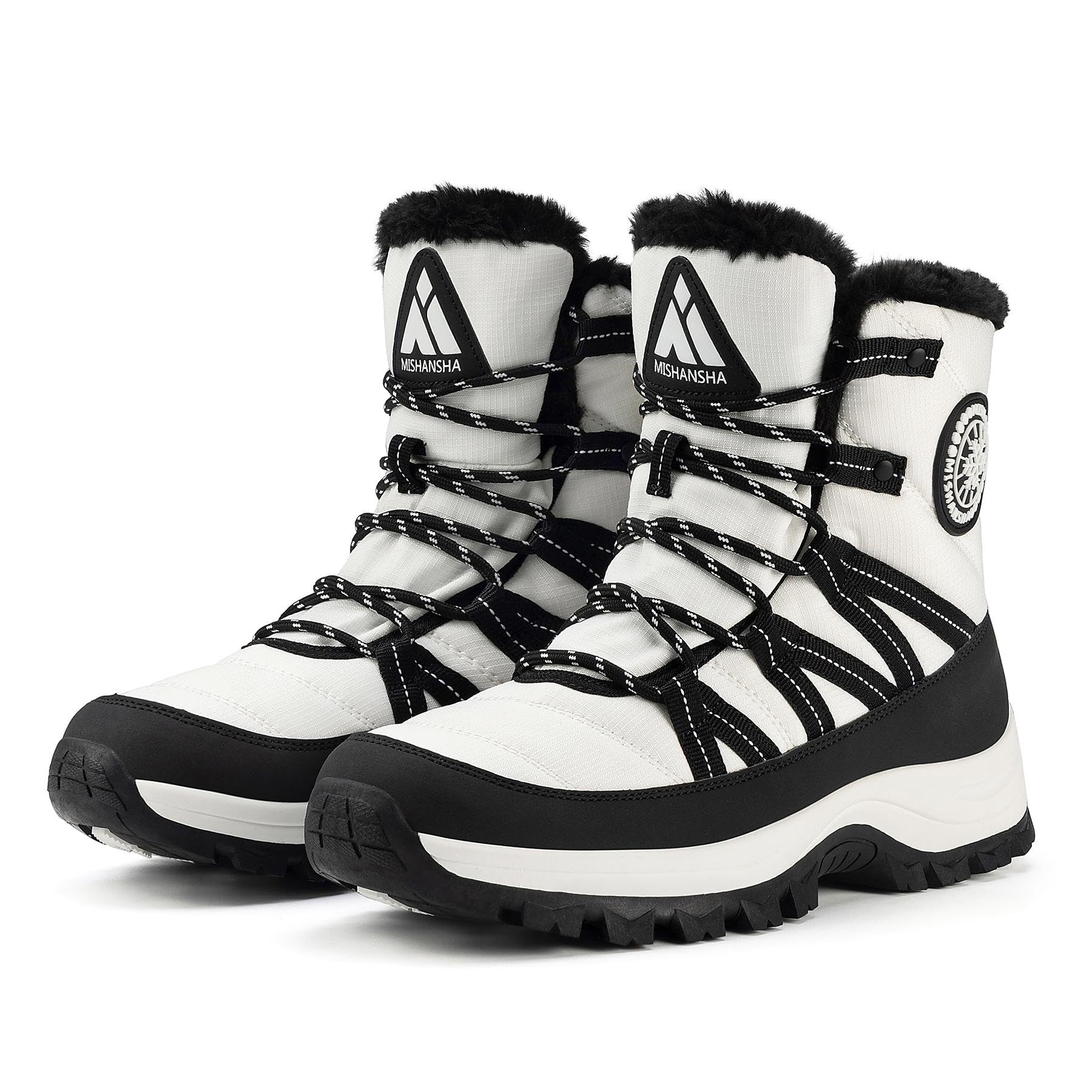 【送料無料】[Mishansha] レディース スノーブーツ 防寒靴 裏起毛 スノーシューズ 防滑 冬靴 保温 通勤 アウトドア 雪遊び 防風 冬用ブーツ 色：ニューホワイト、サイズ：25.0 cm