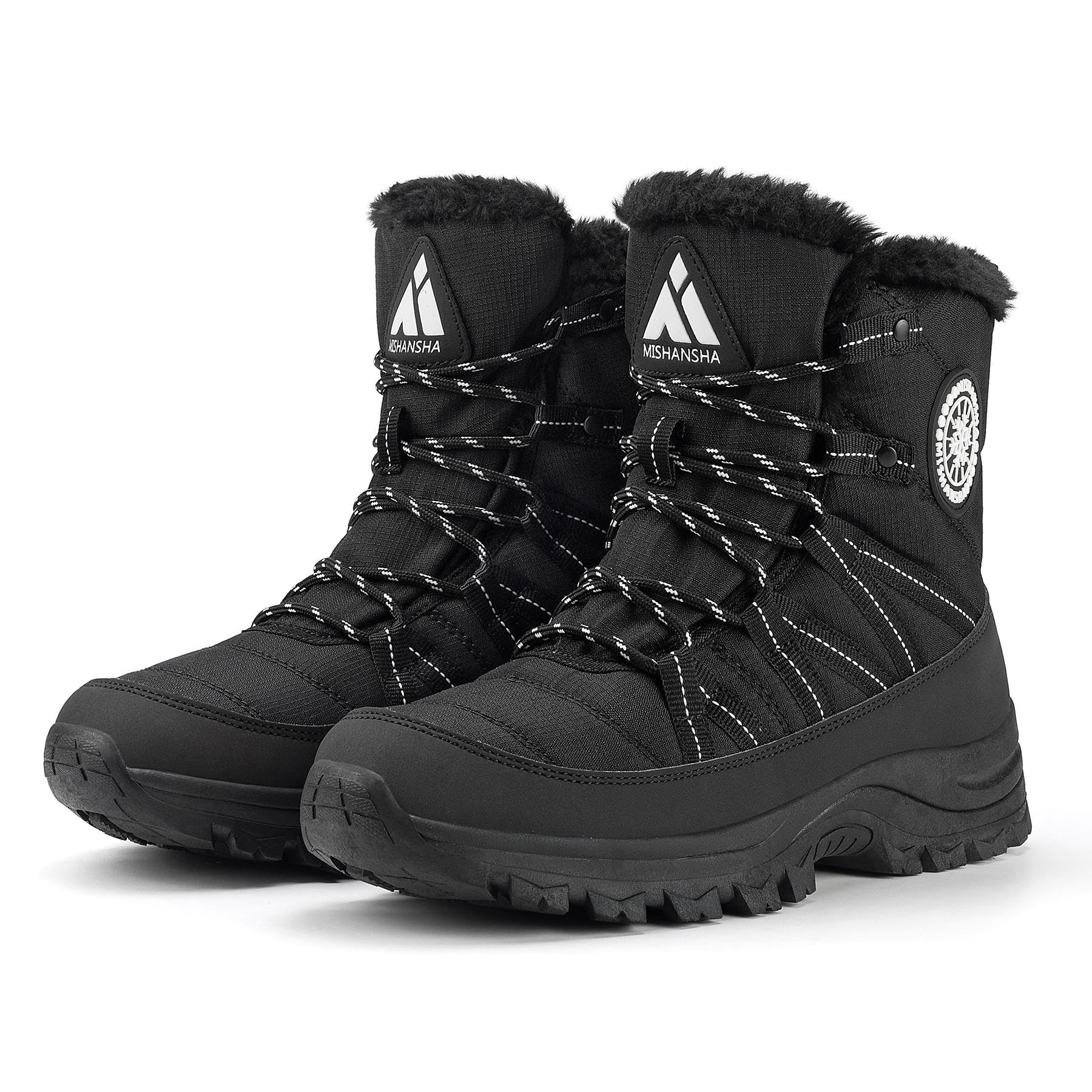 【送料無料】[Mishansha] レディース スノーブーツ 防寒靴 裏起毛 スノーシューズ 防滑 冬靴 保温 通勤 アウトドア 雪遊び 防風 冬用ブーツ 色：ニューブラック、サイズ：23.0 cm