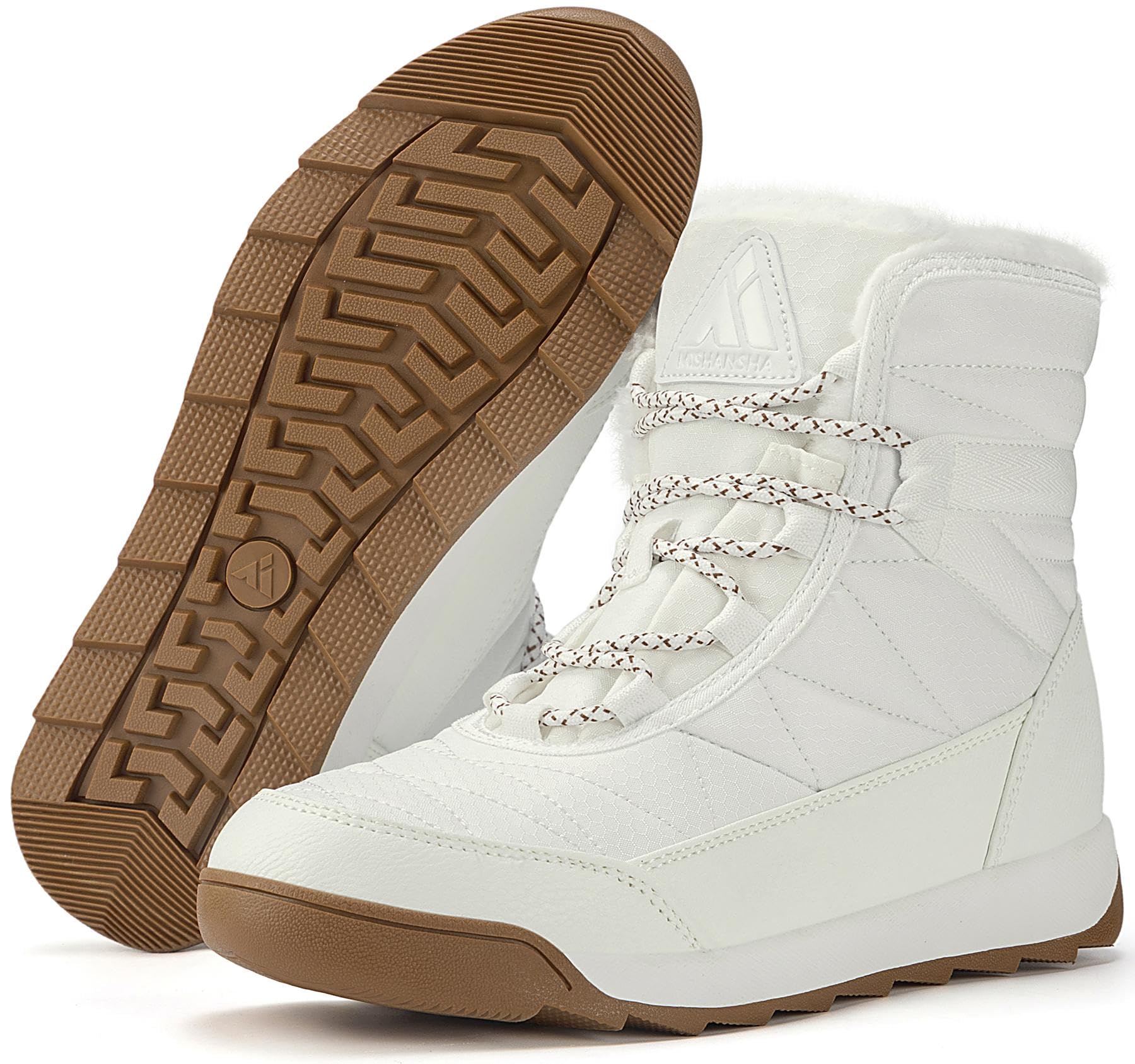 【送料無料】[Mishansha] レディース スノーブーツ 防寒靴 裏起毛 スノーシューズ 防滑 冬靴 保温 通勤 アウトドア 雪遊び 防風 冬用ブーツ 色：ベージュ、サイズ：23.5 cm