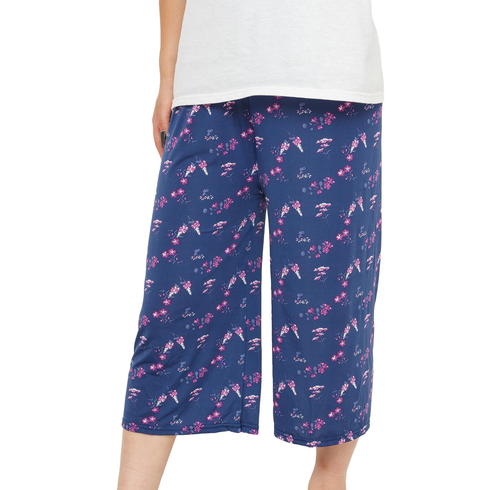 【送料無料】[Y's factory] ルームパンツ レディース 接触冷感 夏 涼しい ステテコ 七分丈 ウエストゴム ルームウェア ボトムス パンツ サラサラ素材 吸汗速乾 ゆったり シルエット 軽量 部屋着 ワンマイルウェア M-L/L-LL 色：デザインK、サイズ：L-LL