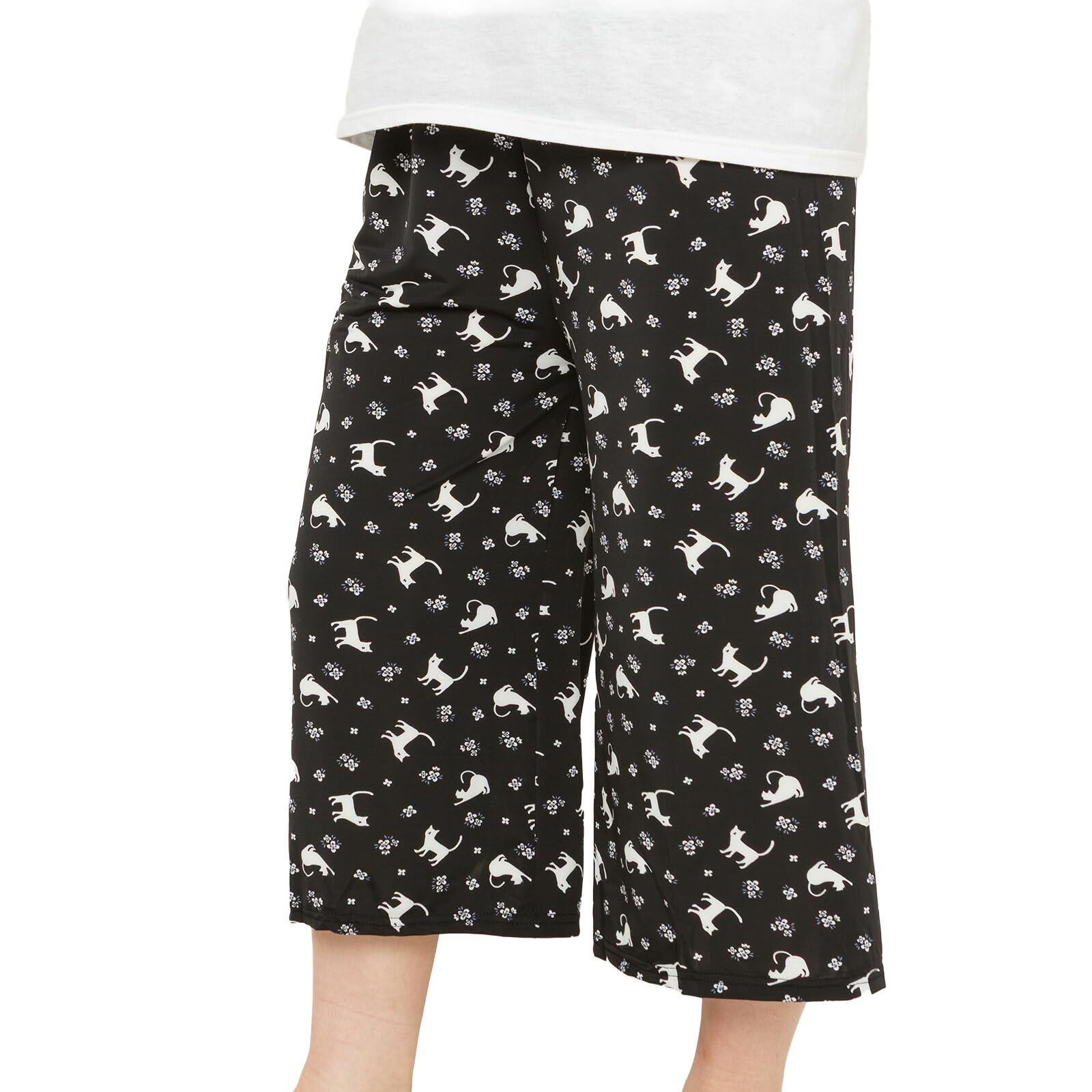 【送料無料】[Y's factory] ルームパンツ レディース 接触冷感 夏 涼しい ステテコ 七分丈 ウエストゴム ルームウェア ボトムス パンツ サラサラ素材 吸汗速乾 ゆったり シルエット 軽量 部屋着 ワンマイルウェア M-L/L-LL 色：デザインI、サイズ：L-LL