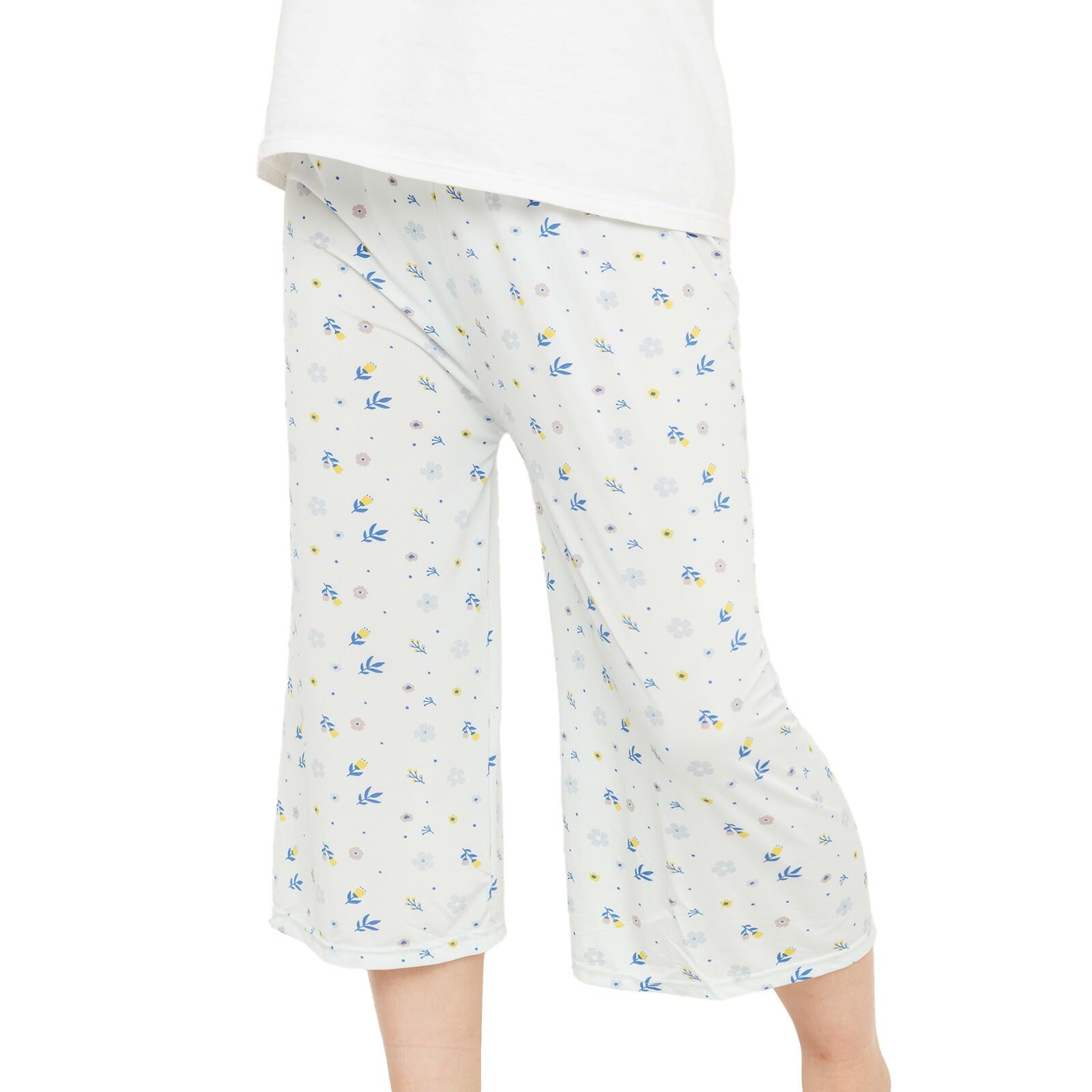 【送料無料】[Y's factory] ルームパンツ レディース 接触冷感 夏 涼しい ステテコ 七分丈 ウエストゴム ルームウェア ボトムス パンツ サラサラ素材 吸汗速乾 ゆったり シルエット 軽量 部屋着 ワンマイルウェア M-L/L-LL 色：デザインH、サイズ：M-L