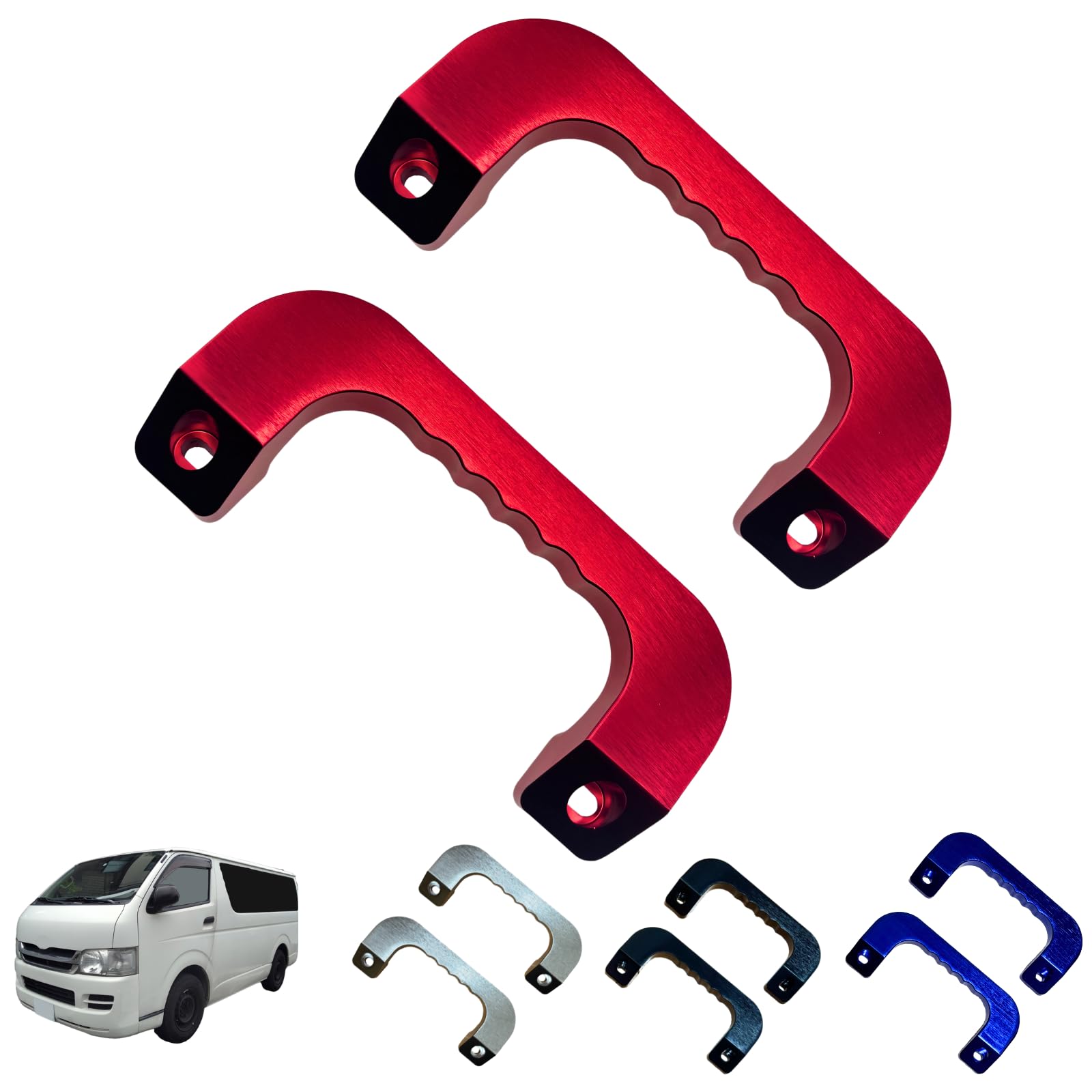 【送料無料】Kitekorosso ハイエース 200系 アシストグリップ アルミ ヘアライン加工 フロント用 左右セット 手すり 内装パーツ カスタムパーツ ドレスアップ アクセサリー [並行輸入品] 色：レッド