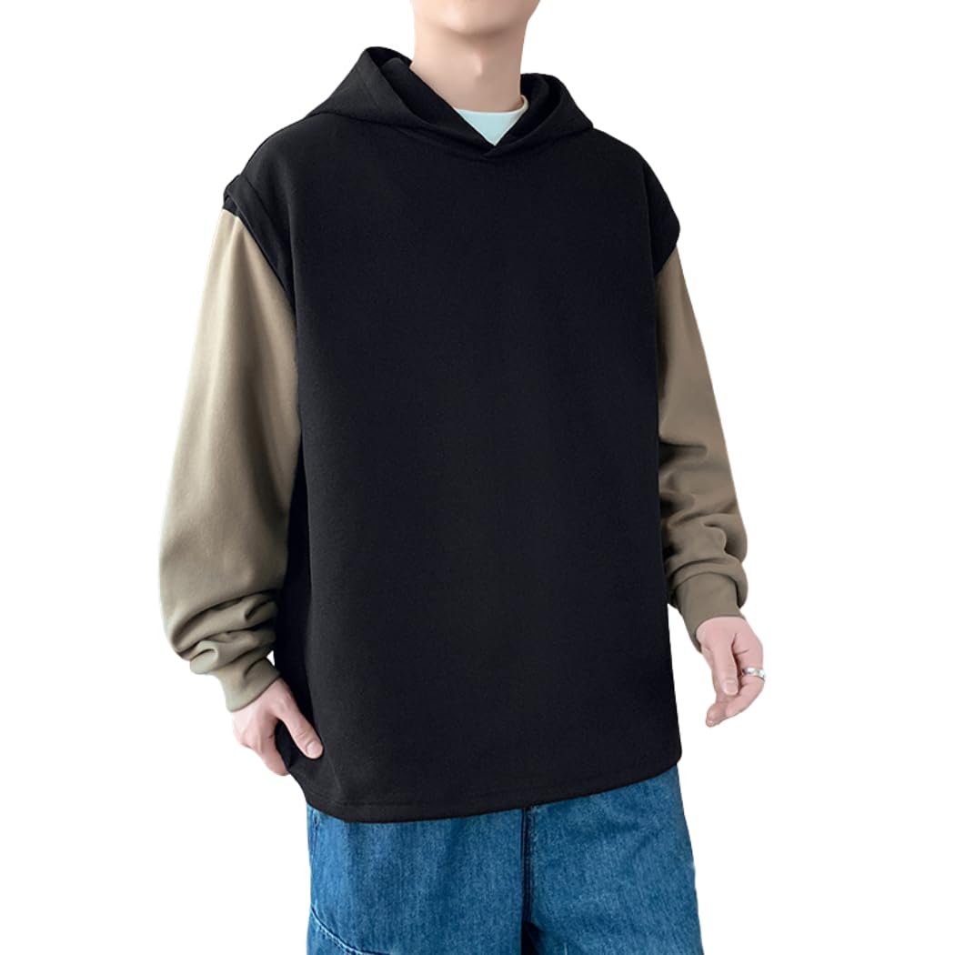 【送料無料】[PenBille] パーカー メンズ 長袖 フード付 無地 シルエット カジュアル ハイクオリティー アスレチック 春服 秋服 冬服 プルオーバー ゆったり 人気 かっこいい シンプル ハイクオリティ 色：#129-ブラック、サイズ：XL