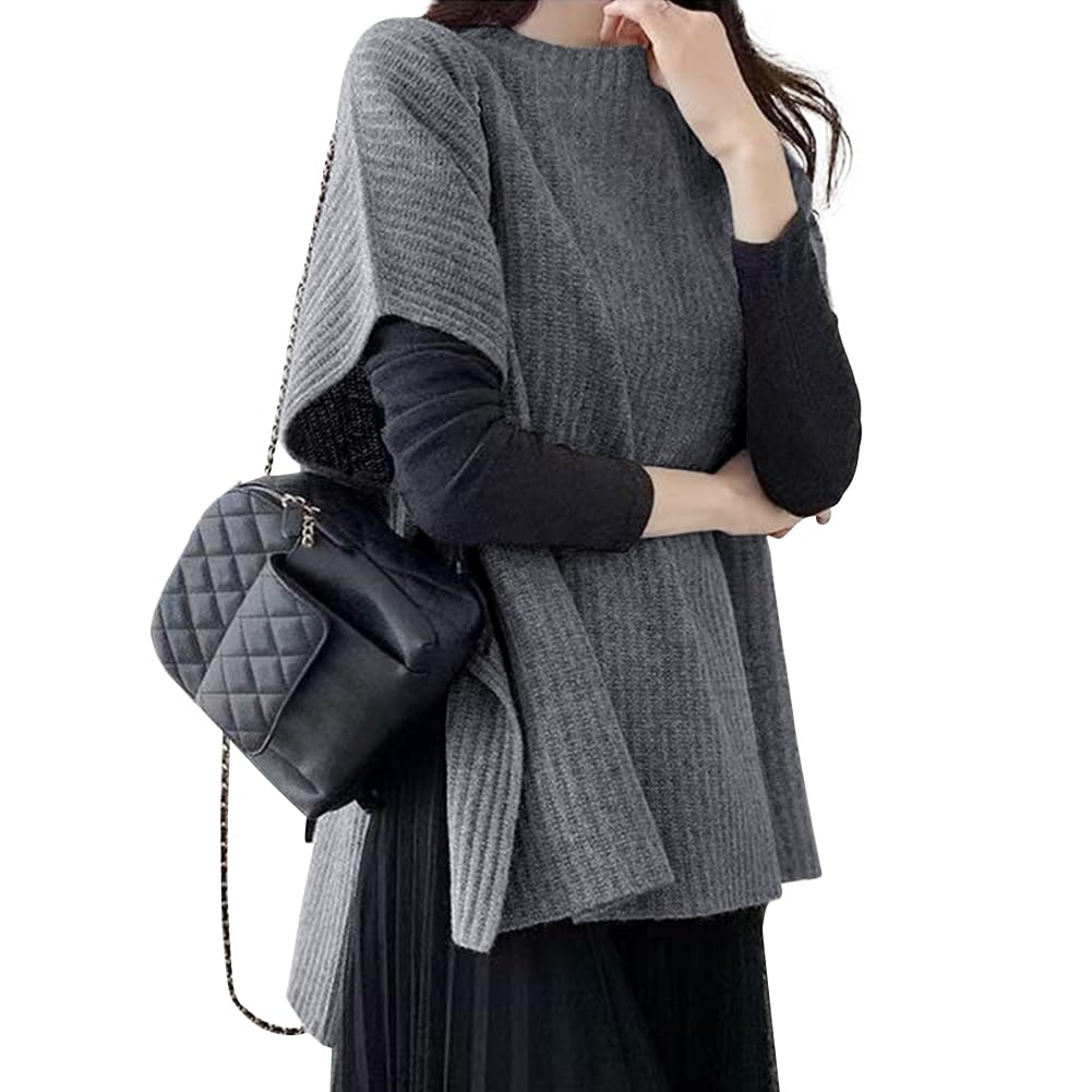 【送料無料】[Ladyangel] ニット ベスト レディース セーター トップス チョッキ 秋 冬 重ね着 ドロップショルダー 着痩せ 暖かい 大人 可愛い おしゃれ ゆったり 体型カバー カジュアル 通勤 普段着 色：グレー、サイズ：S