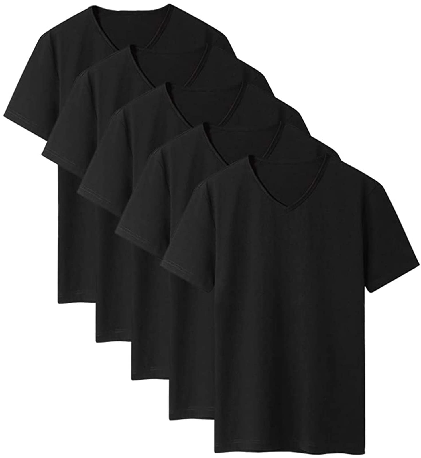 【送料無料】[NCFBAG] インナーシャツ メンズ Tシャツ 半袖 吸水速乾 5枚組 肌着 無地 Vネック 防菌防臭 クセになる肌触り 対応 服 色：ブラック、サイズ：3XL