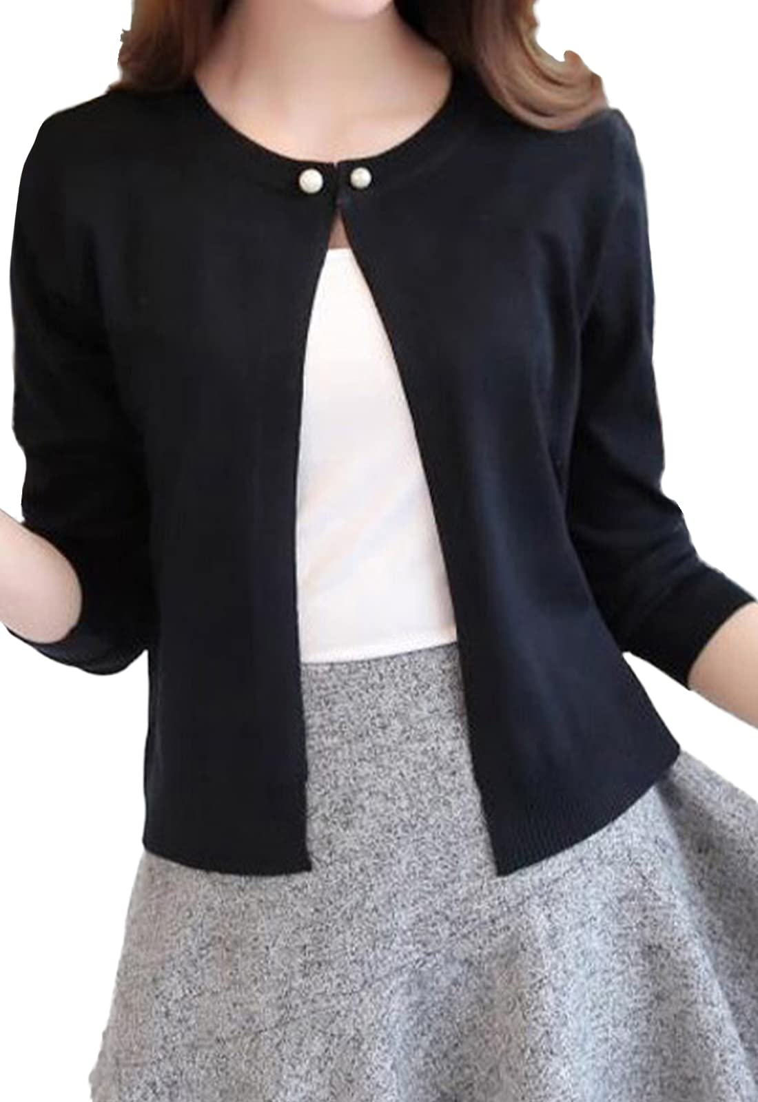 【送料無料】[BLANK BLANC] [ブランクブラン] 5色展開 ボレロ カーディガン パール ボタン 飾り 冷房対..