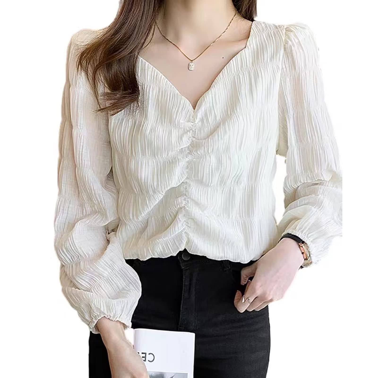 【送料無料】トップス ブラウス カットソー 長袖 オシャレ レディース シンプル 無地 ゆったり おしゃれ blouse おしゃれ PHFUYUメーカー直営＆品質 色：ホワイト、サイズ：S
