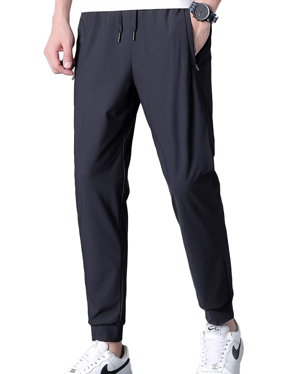 【送料無料】[Butrends] ジョガーパンツ メンズ 接触冷感 ジャージ下 涼しい 冷感パンツ 速乾 スウェットパンツ トレーニング ロングパンツ 大きいサイズ ストレッチ スキニーパンツ 夏 ランニングパンツ スポーツパンツ 色：ネイビー、サイズ：XL