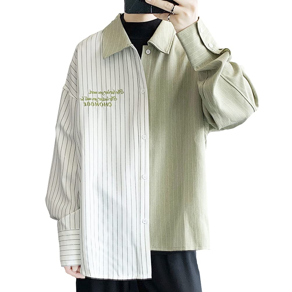 【送料無料】[FJLTDCP] シャツ メンズ 長袖 半袖 ストライプ 通気性 吸汗速乾汗染み防止 快適な 柔らかい 大きいサイズ カジュアル シンプル オシャレ長袖シャツ メンズ 人気 春夏秋冬 シャツ 色：LA11#グリーン、サイズ：3XL
