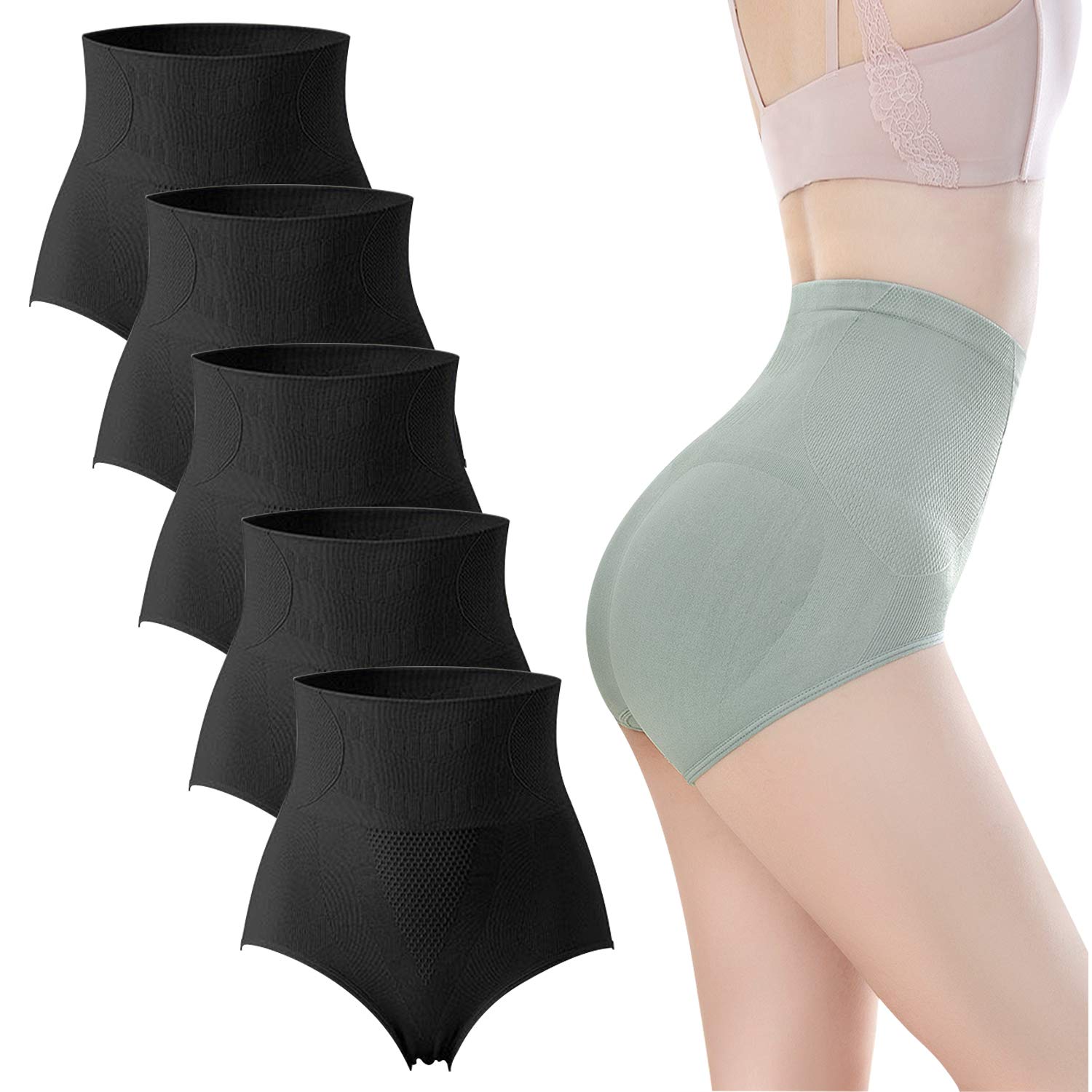 【送料無料】[AILIWINA] ハイウエスト ショーツ レディース パンティ ランジェリーパンツ 女性の下着 セット(5枚セット) 色：88#ブラック【5枚セット】、サイズ：M