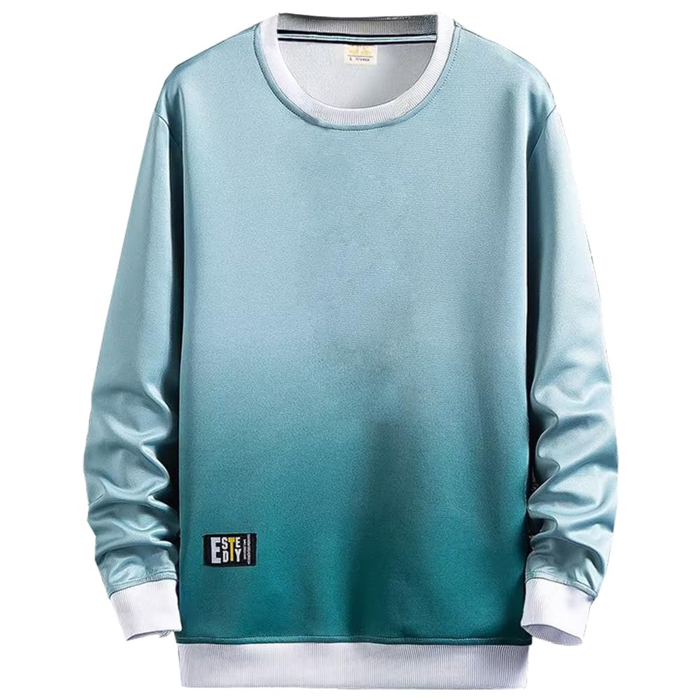 【送料無料】[KOTRBOY] 秋服 長袖 プルオーバー グラデーション Tシャツ メンズ ロングtシャツ 無地 おしゃれ 丸襟 大きいサイズ メンズ ファッション 柔らかい 色：100604-グリーン、サイズ：2XL