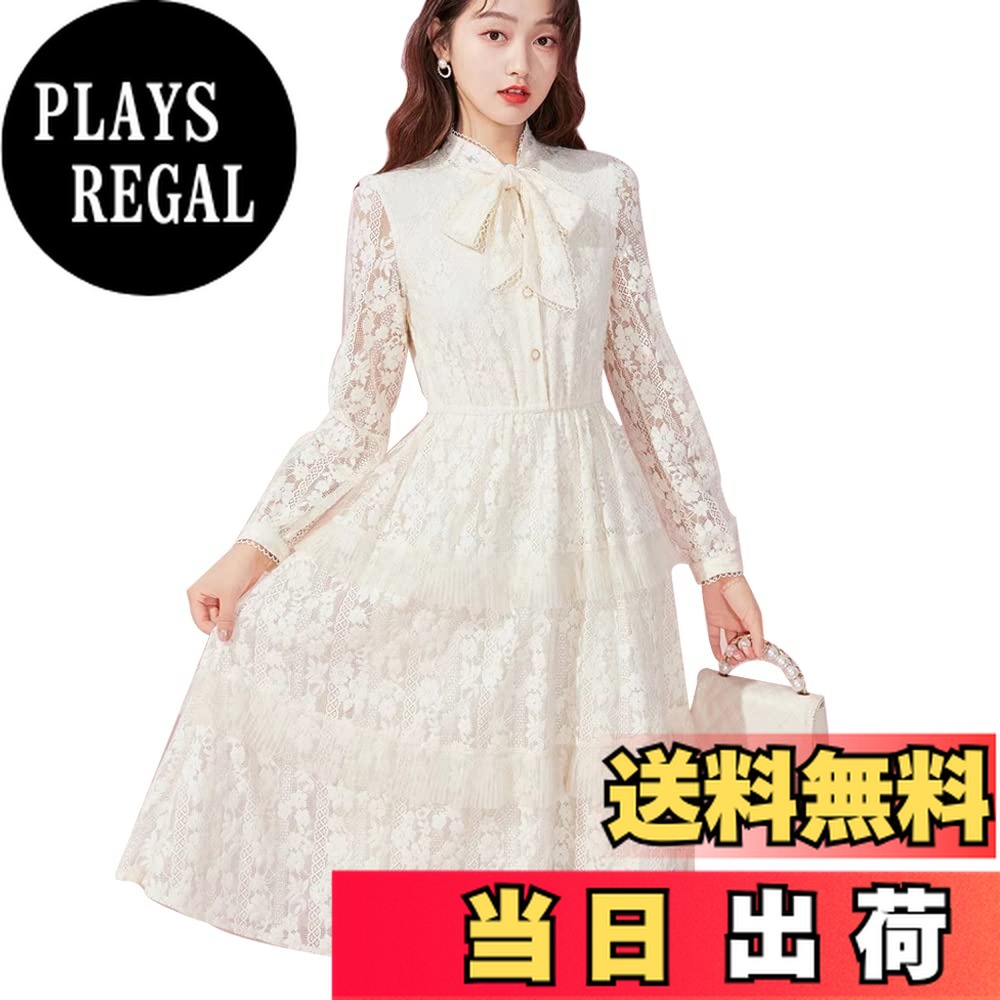 【送料無料】[TRENDOUX] ロングワンピース レディース リボン チュニック マキシ丈 結婚式 ドレス レディース レースワンピース 春 夏 秋 ファッション 色：ベージュ、サイズ：L RegularR