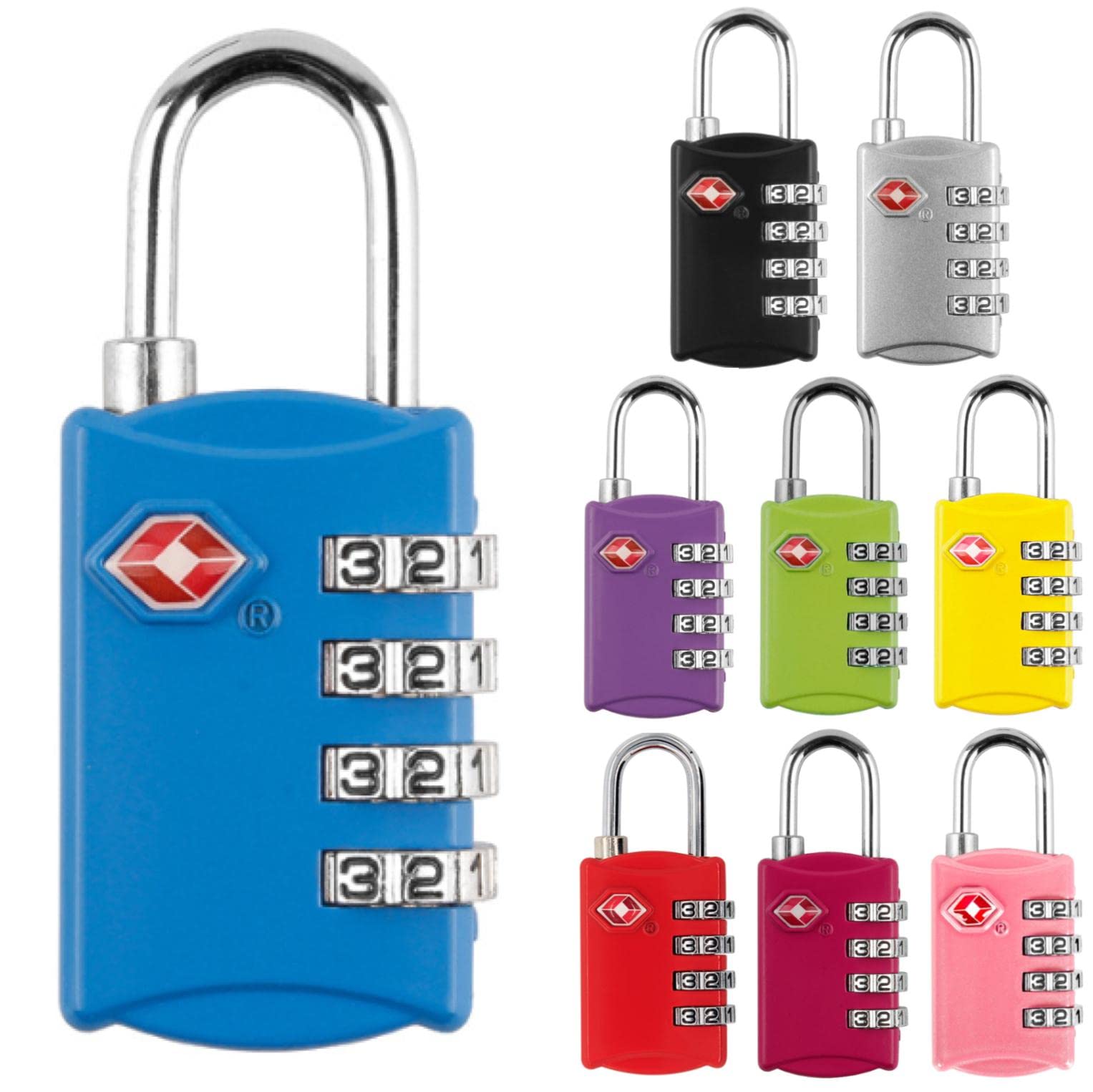 【送料無料】fogman TSAロック 南京錠 4桁 ダイヤル式 スーツケース 防犯 カラフル 選べる9色 色：ブルー