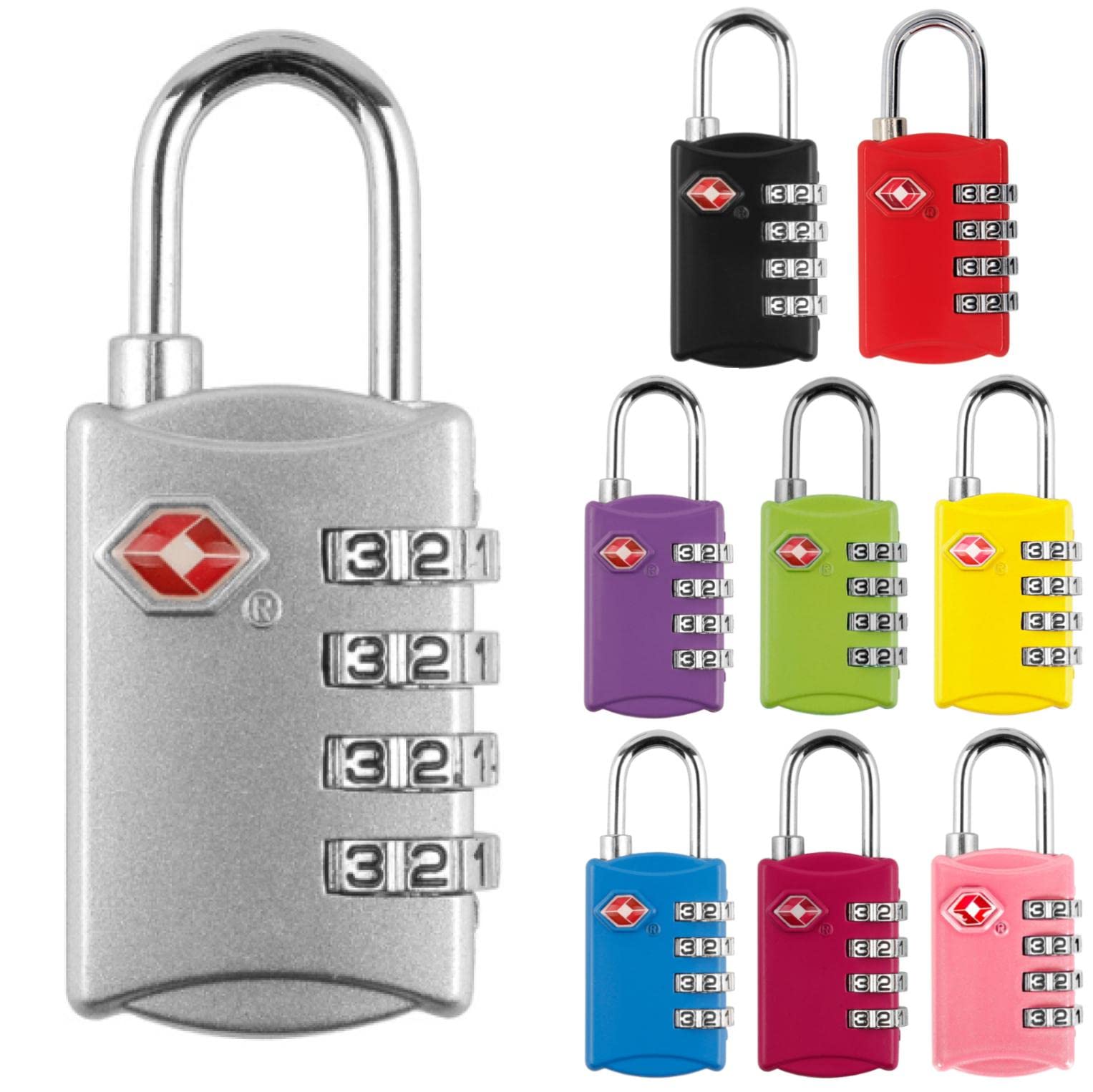 【送料無料】fogman TSAロック 南京錠 4桁 ダイヤル式 スーツケース 防犯 カラフル 選べる9色 色：シル..