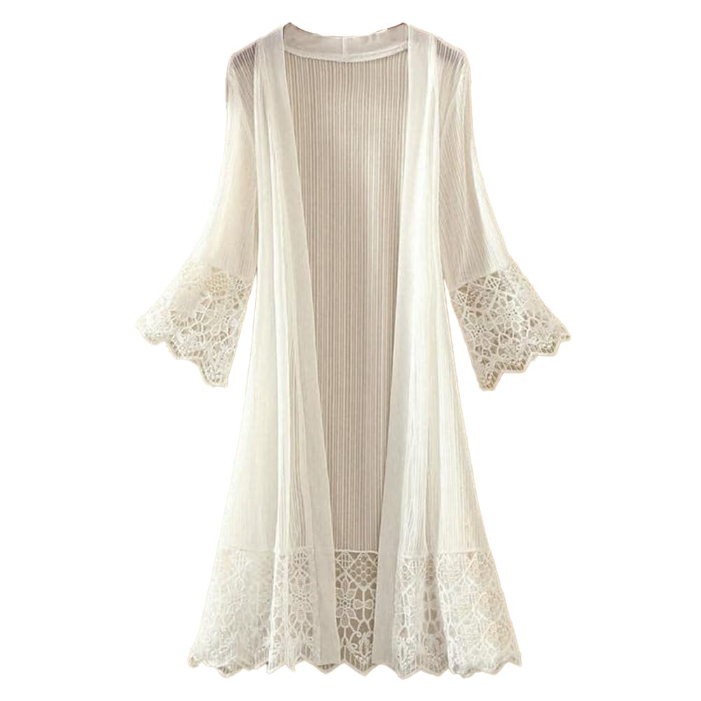 【送料無料】[H.U.A] ［エイチユーエー］レディース カーディガン ロング丈 レース 長袖 シースルー 2..