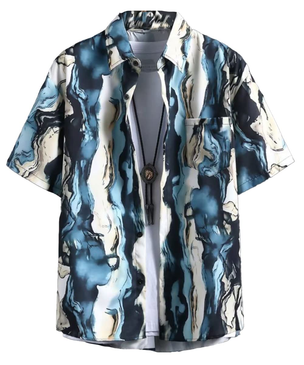 【送料無料】[amatsu] 【1枚羽織って夏をおしゃれに】 アロハシャツ 半袖シャツ 夏 カジュアル 大人 トップス 夏服 メンズ 色：柄B、サイズ：M