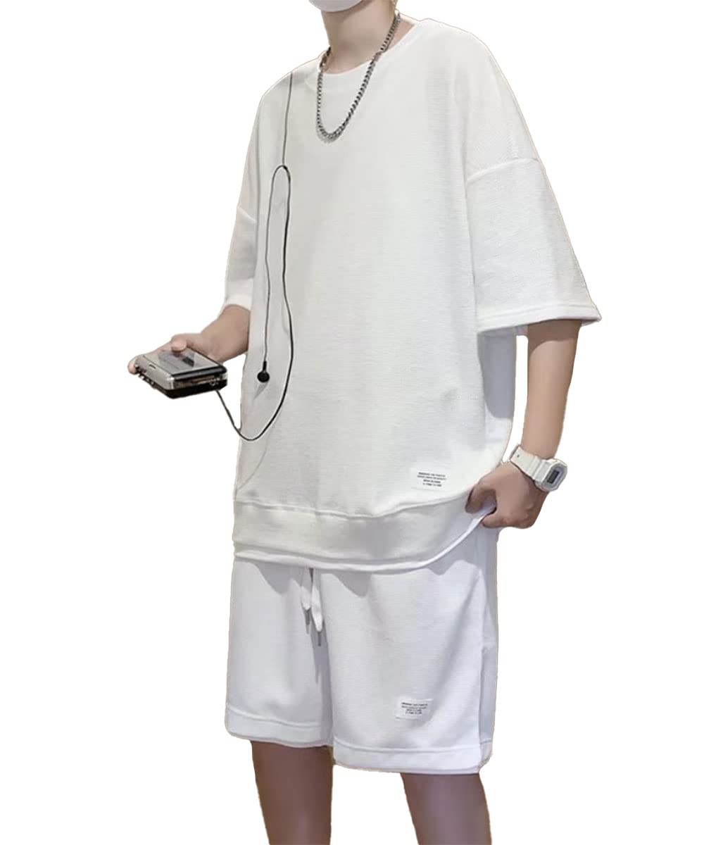 【送料無料】[amatsu] 【快適！夏のセットアップ】 ジャージ 上下 セットアップ スウェット 半袖 スポーツ 部屋着 ルームウェア 色：ホワイト、サイズ：M