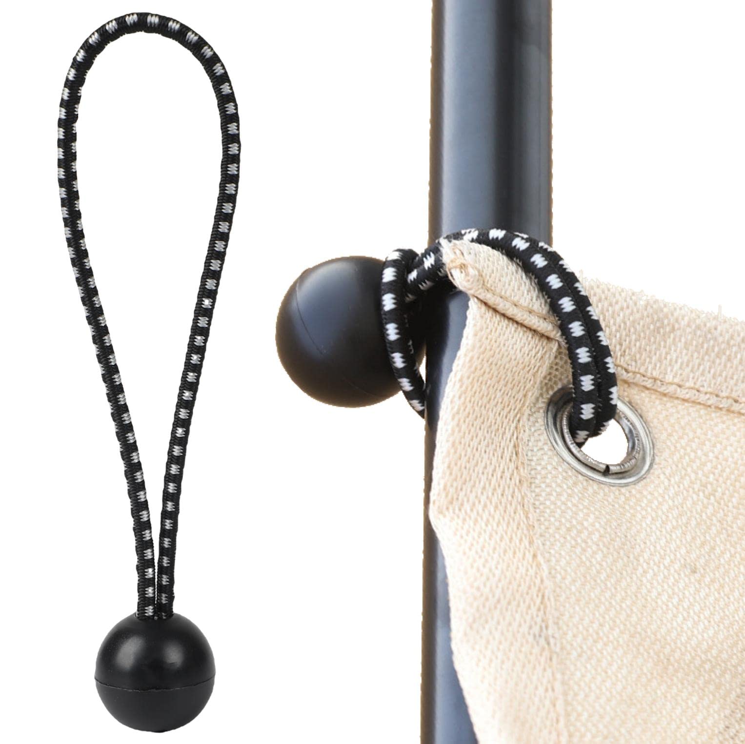 【送料無料】fogman バンジーコード ストレッチコード ゴムバンド ボール 太さ4.5mm 長さ15.5cm 20個セット 色：黒、ゼブラ、サイズ：Medium