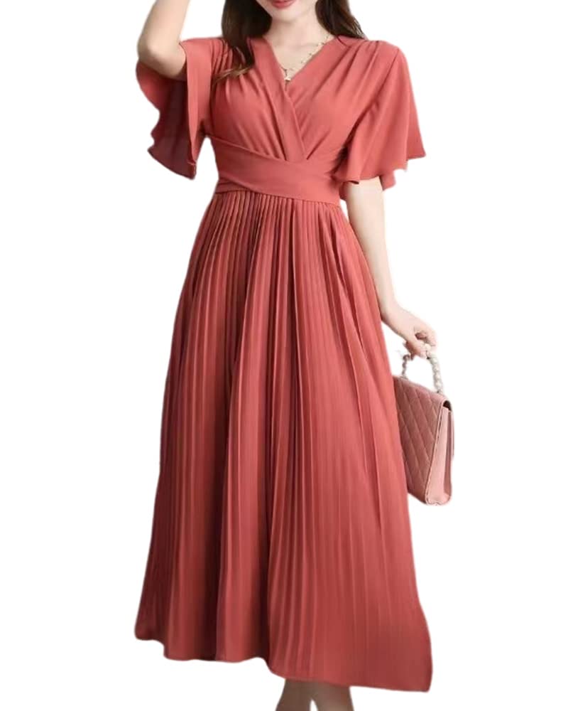 【送料無料】[Collecala] 夏ワンピース レディース大人ロングシャツワンピース プリーツスカート ミモ..