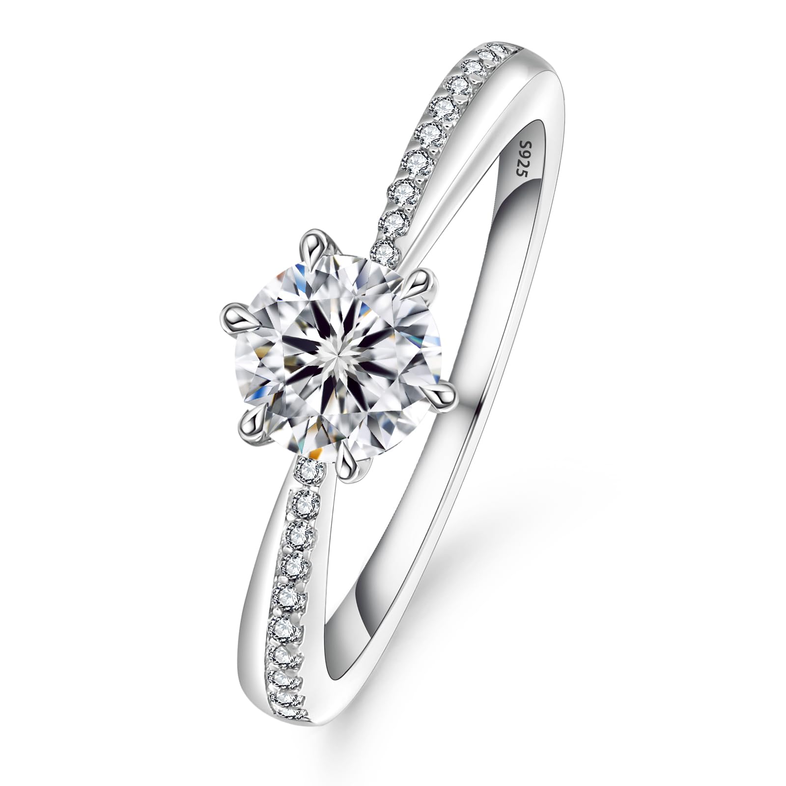 【送料無料】KRKC&CO 婚約指輪 プロポーズリング レディース 0.5ct/1ct/1.5ct Dカラー VVS1モアサナイト リング スターリングシルバー ホワイトゴールドメッキ プレゼント 女性 人気キラキラジュエリー 色：1.0ct