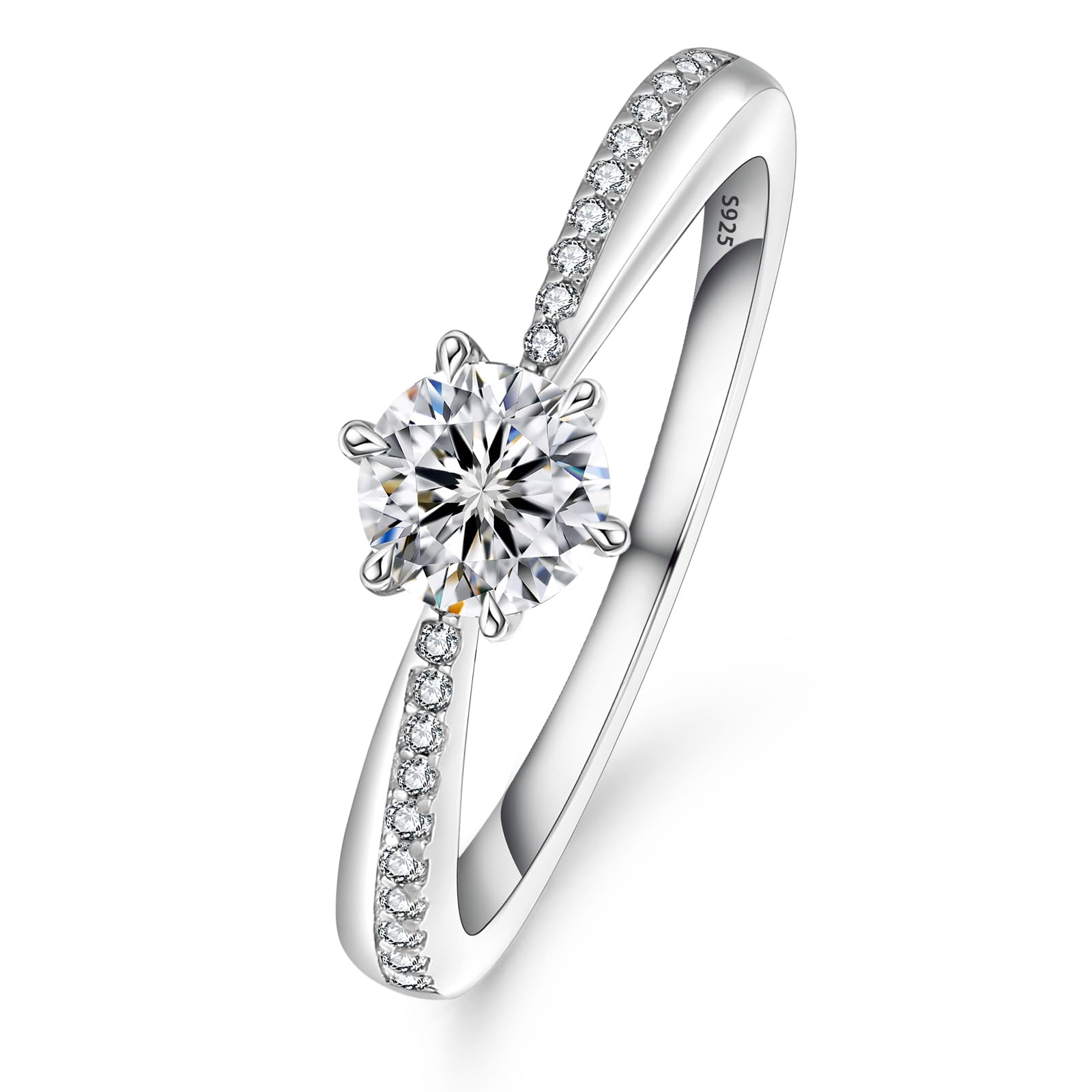 【送料無料】KRKC&CO 婚約指輪 プロポーズリング レディース 0.5ct/1ct/1.5ct Dカラー VVS1モアサナイト リング スターリングシルバー ホワイトゴールドメッキ プレゼント 女性 人気キラキラジュエリー 色：0.5ct