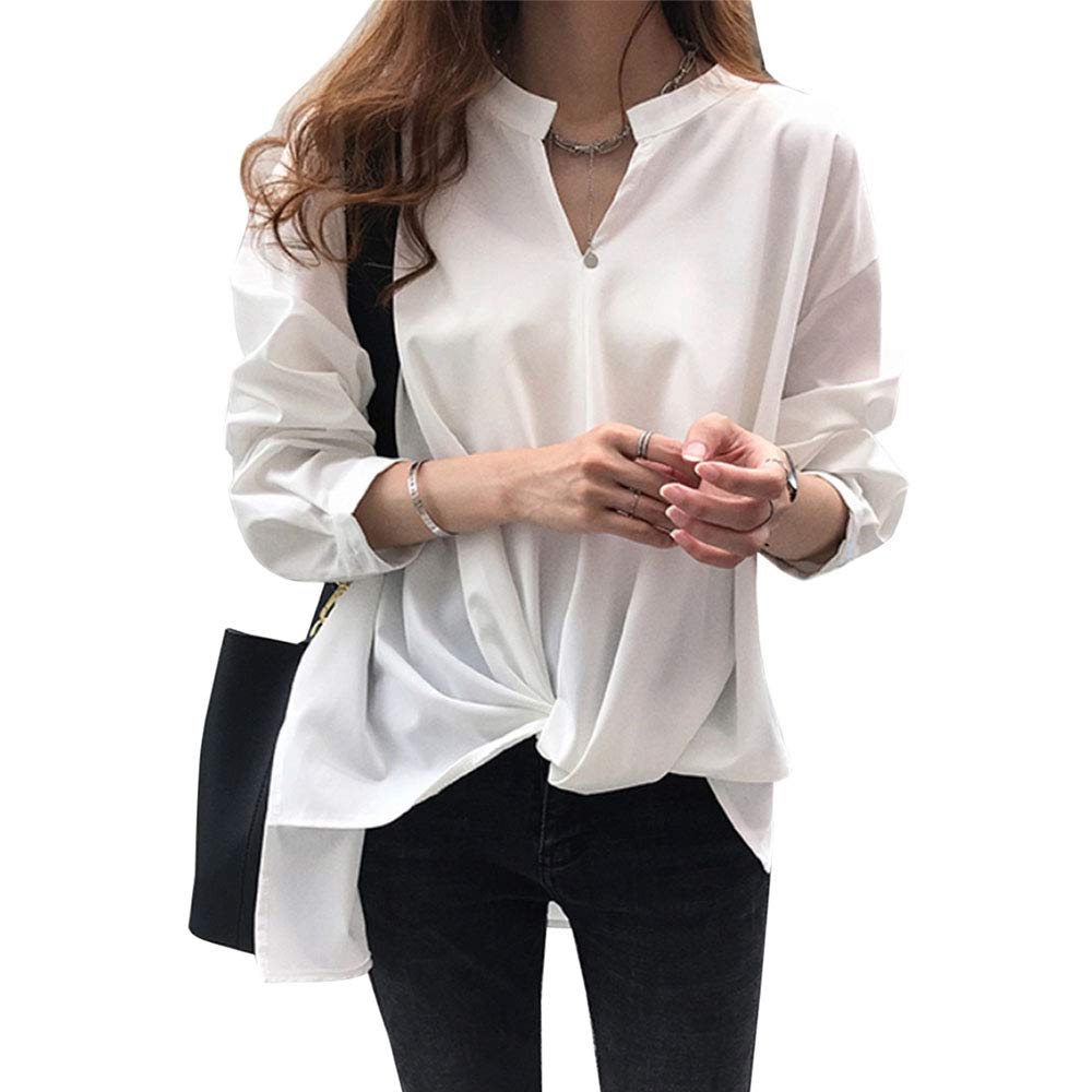 【送料無料】[H.U.A] ［エイチユーエー］レディース ブラウス ゆったり オシャレ セクシー オフィス 可愛い 透け感 ロング 秋 冬 春 色：ホワイト、サイズ：L