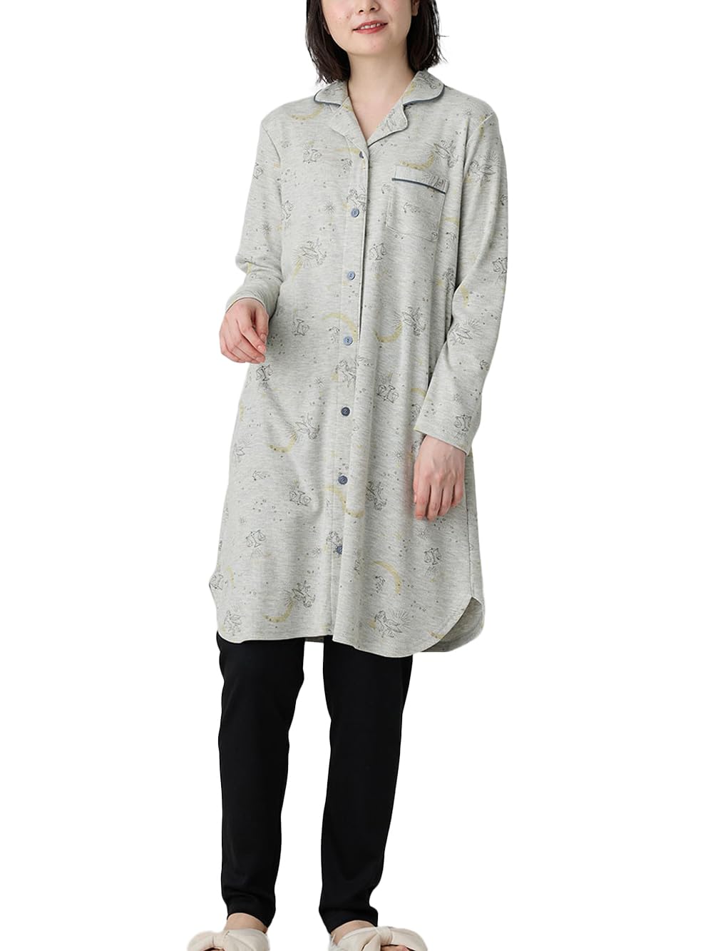 【送料無料】[ANGELIEBE エンジェリーベ] マタニティ 授乳 前開き パジャマ リブ スムース 星座 プリン..