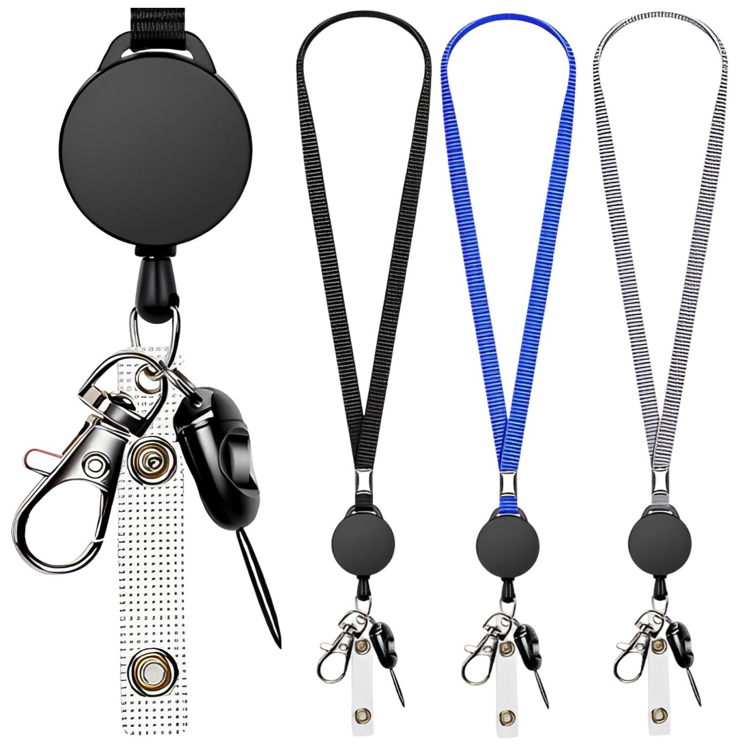 【送料無料】[fogman] ネックストラップ 首掛けストラップ リール付き 伸縮 キーホルダー 社員証 3色セット 色：3色セット（グレー、ブルー、ブラック）