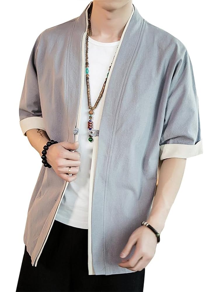 【送料無料】MDMYXJP 夏服 メンズ 和式 パーカー 五分袖 半袖 無地 ゆったり 大きいサイズ 開襟 tシャ..