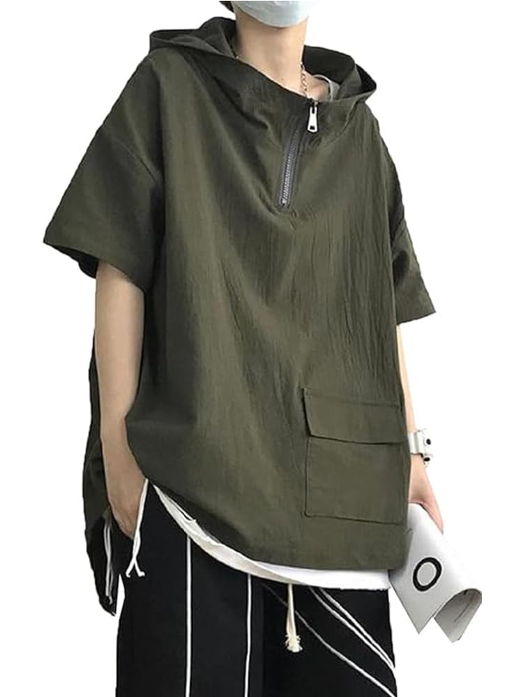 【送料無料】MDMYXJP パーカー メンズ 夏服 半袖 tシャツ プルオーバー 無地 薄手 カジュアル おしゃれ トップス 春夏 MD380 (JP, アルファベット, XL, グリーン) 色：グリーン、サイズ：XL