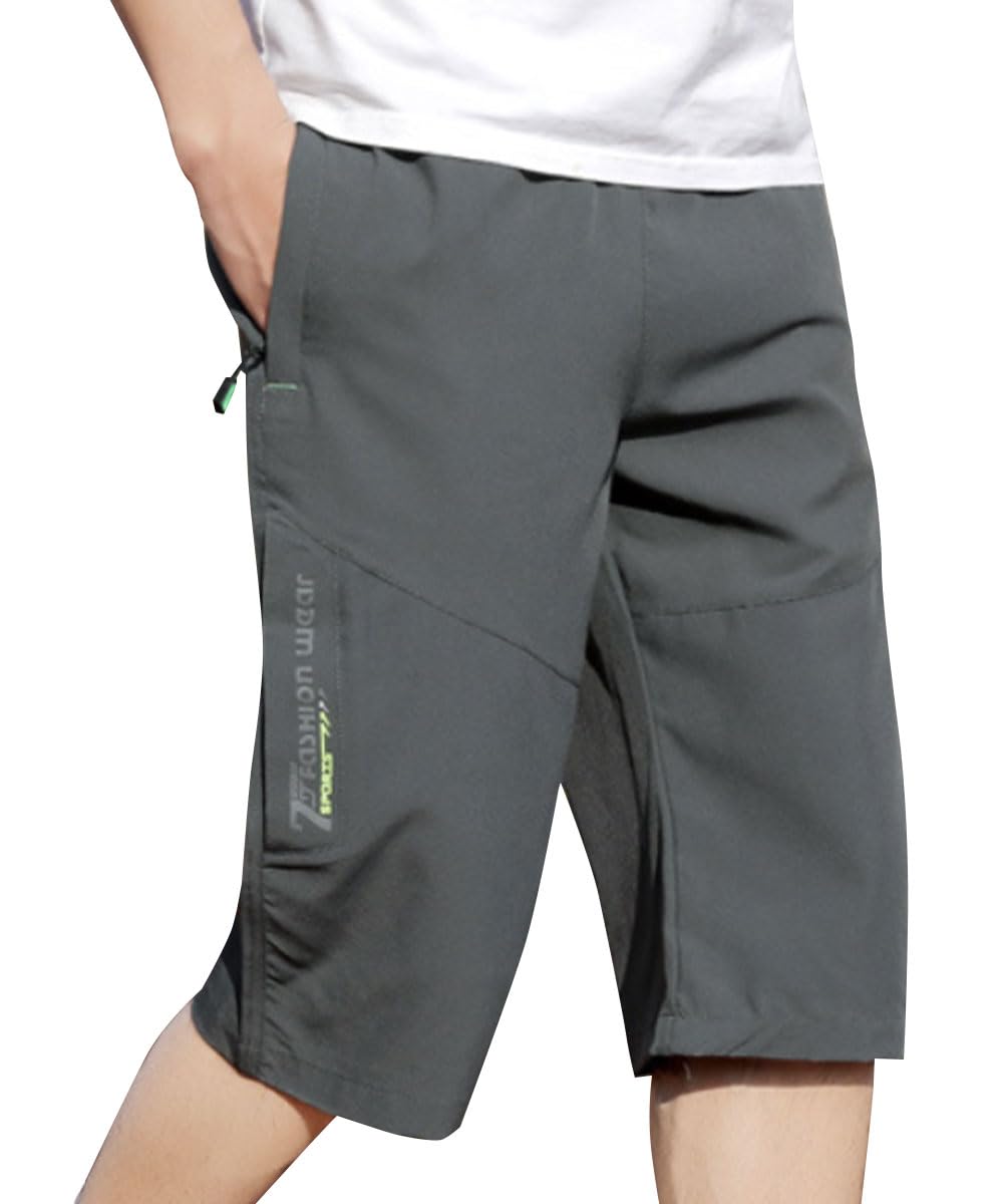 【送料無料】[amatsu] 【接触冷感！ひざ丈ハーフパンツ】 ハーフパンツ メンズ スポーツ トレーニング 通気性 速乾性 ワンポイント 色：ダークグレー/Bタイプ、サイズ：2XL