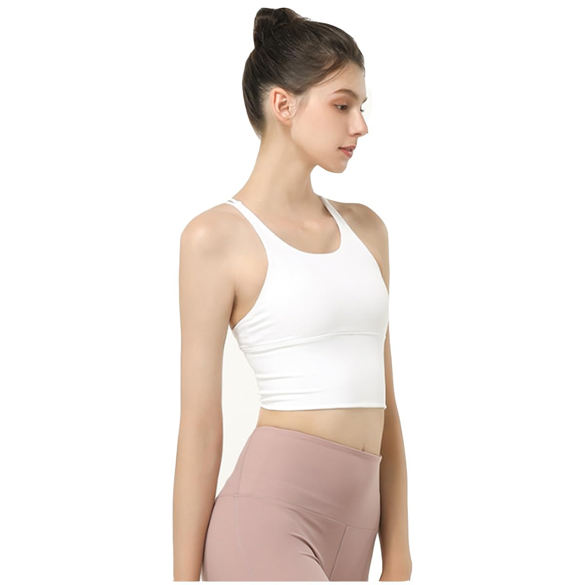 【送料無料】[Komorebi pierce] スポーツブラ 揺れない ヨガ ブラトップ カップ付き レディース スポブラ ヨガ ヨガウェア タンクトップ ヨガウェア レディース 通気性 伸縮性 ハイサポート 吸汗速乾 着痩せ 下着 普段使い 色：ホワイト、サイズ：L