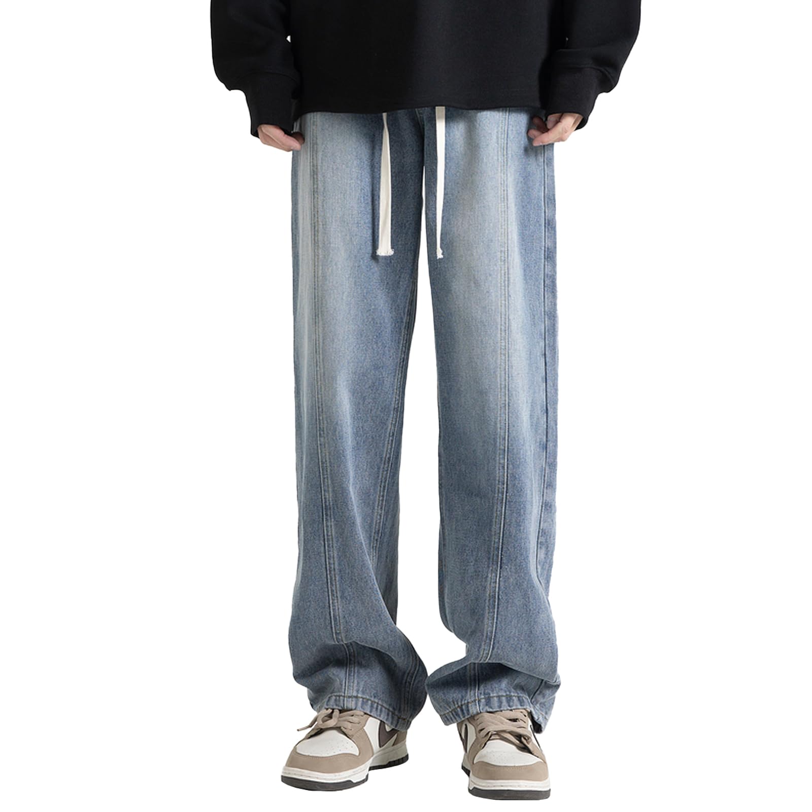【送料無料】[maytopia] ジーンズ デニムパンツ ジーパン ワイドパンツ パンツ デニム ゆったり ワイド ストレート カジュアル おしゃれ メンズ レディース 春 秋 オールシーズン 男女兼用 CK1066 色：ブルー、サイズ：2XL