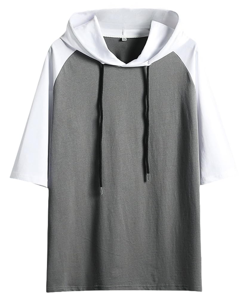 【送料無料】[AYISTELU] パーカー メンズ 半袖 おしゃれ ゆったり 大きいサイズ フード付き 夏服 Tシャツ 無地 プルオーバー メンズ服 カジュアル 春夏秋 色：グレー、サイズ：2XL