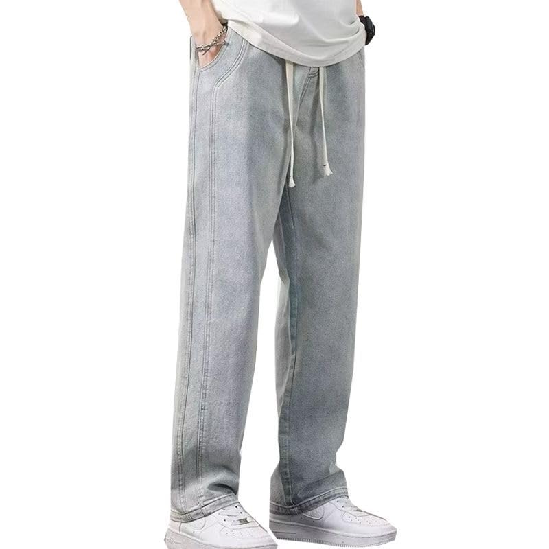 【送料無料】[FJLTDCP] メンズ ズボン ロングパンツ ジーンズ メンズ ワイド デニム パンツ ゆったり 大きいサイズ ダメージ加工 調整紐 ウエストゴム ストレート ヒップホップ ストリート ファッション春秋 無地 色：124#グレー、サイズ：2XL