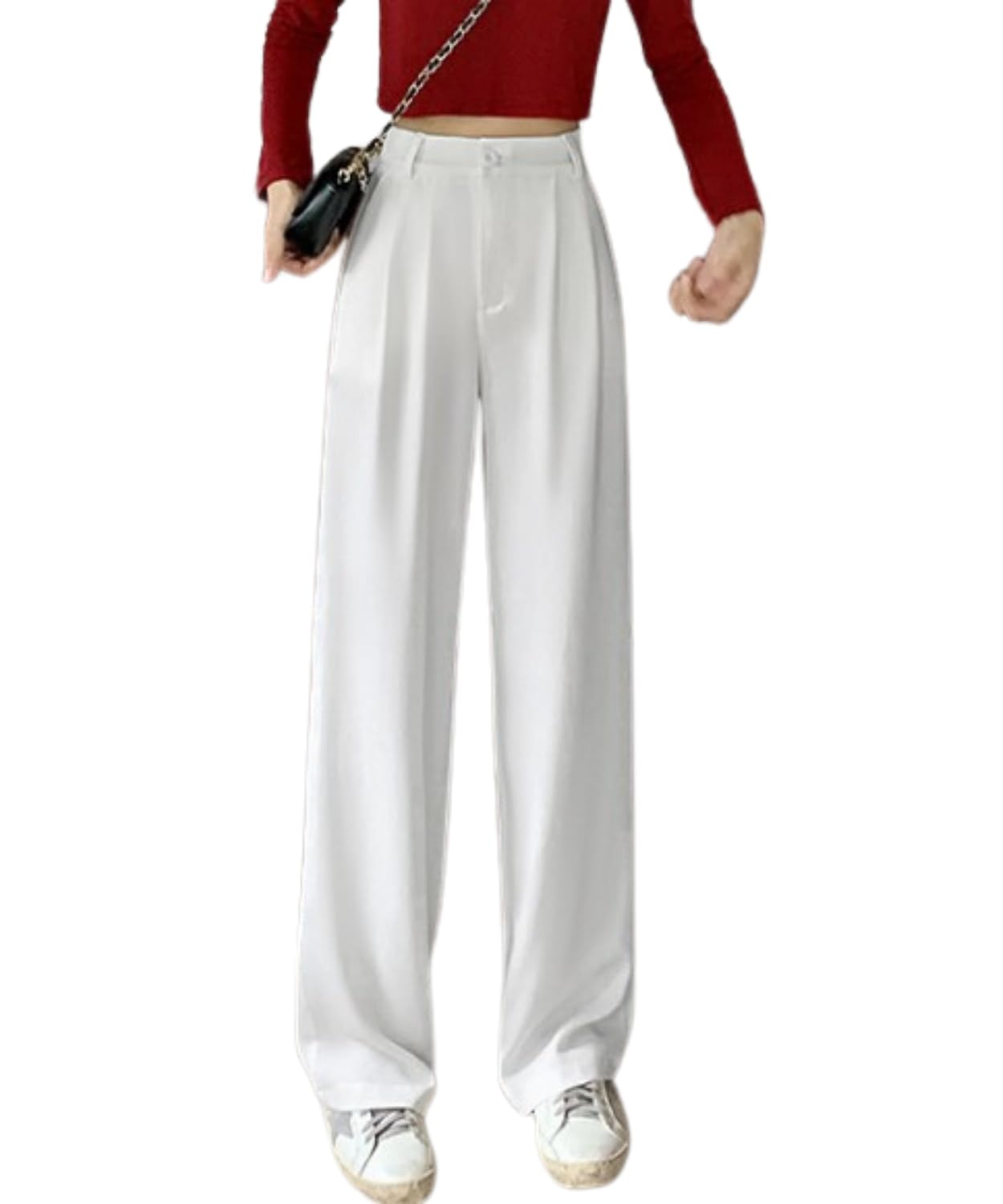 【送料無料】[Elixio] [エリクシオ] スラックス パンツ レディース 体型カバー ゆったり 涼しい 夏コーデ 通気性のいい ウエストゴム 黒 白 色：ホワイト、サイズ：S(4)